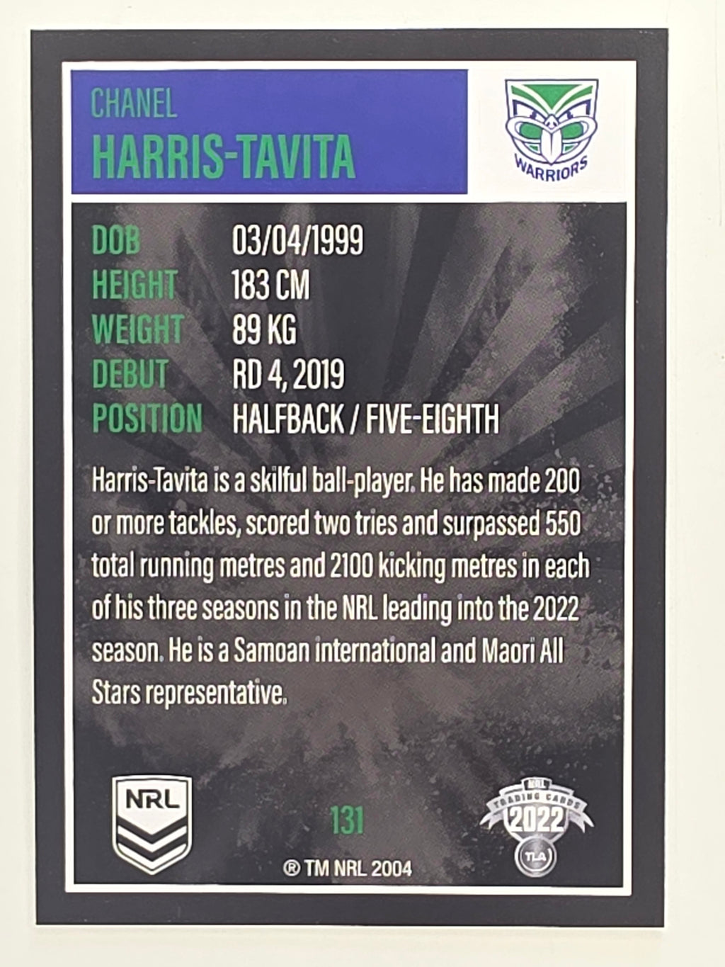 NRL 2022 Elite Base Card #131 Chanel Harris-Tavita New Zealand Warriors