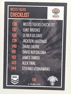 NRL 2022 Elite Base Card #136 Wests Tigers Checklist Wests Tigers