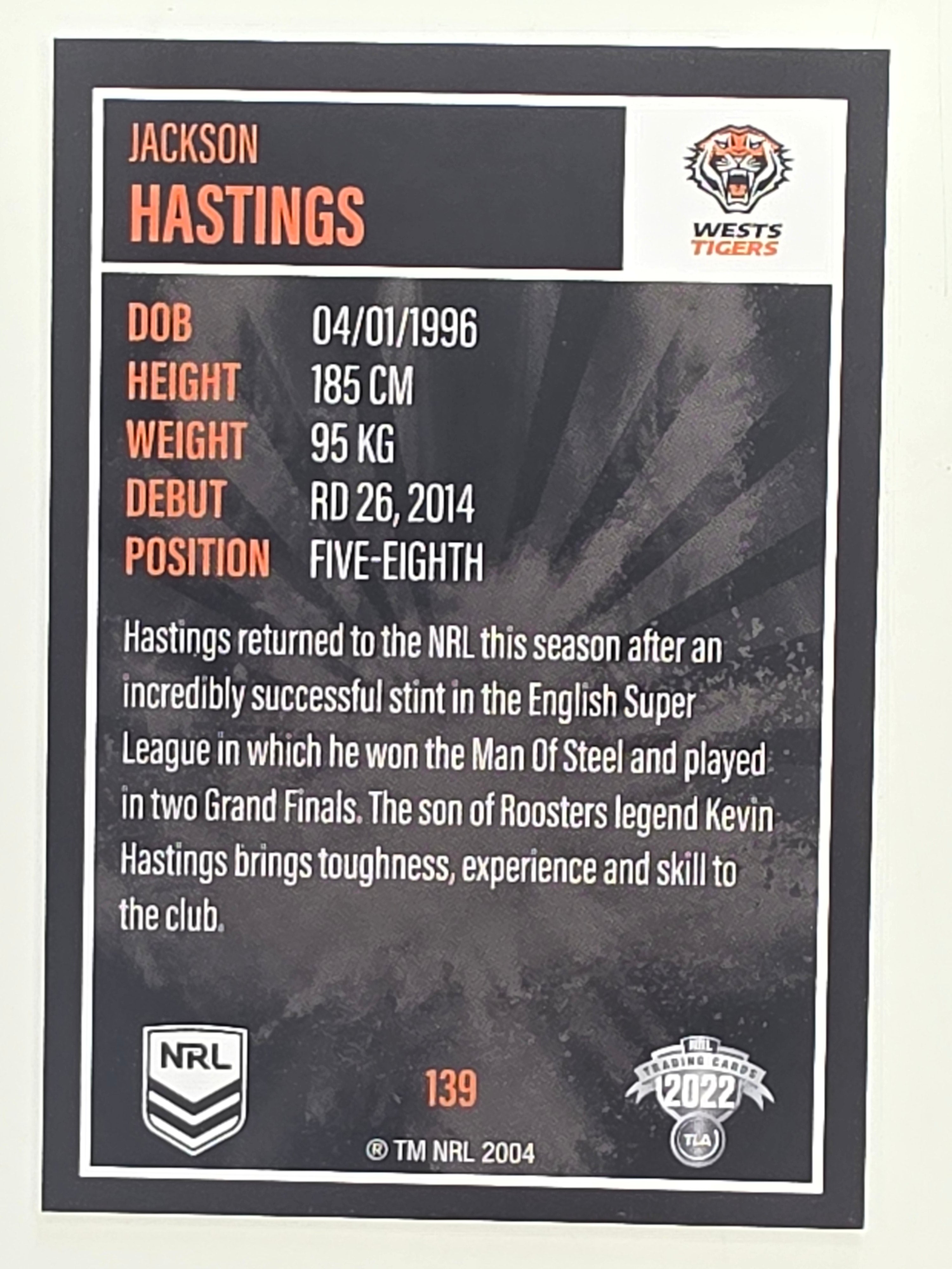 NRL 2022 Elite Base Card #139 Jackson Hastings Wests Tigers