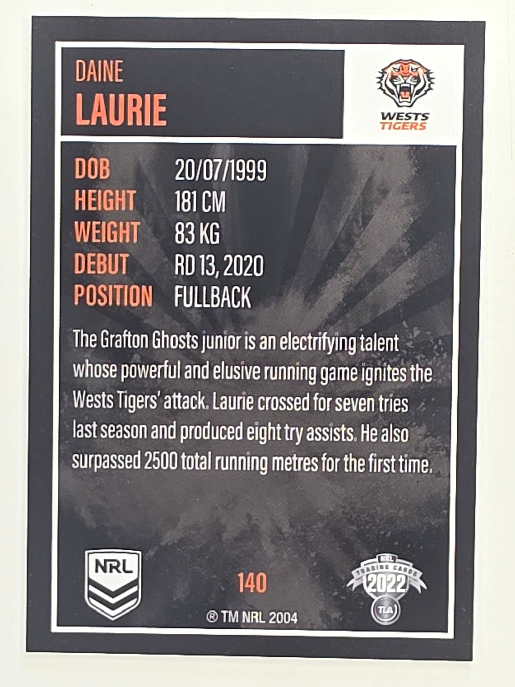 NRL 2022 Elite Base Card #140 Daine Laurie Wests Tigers