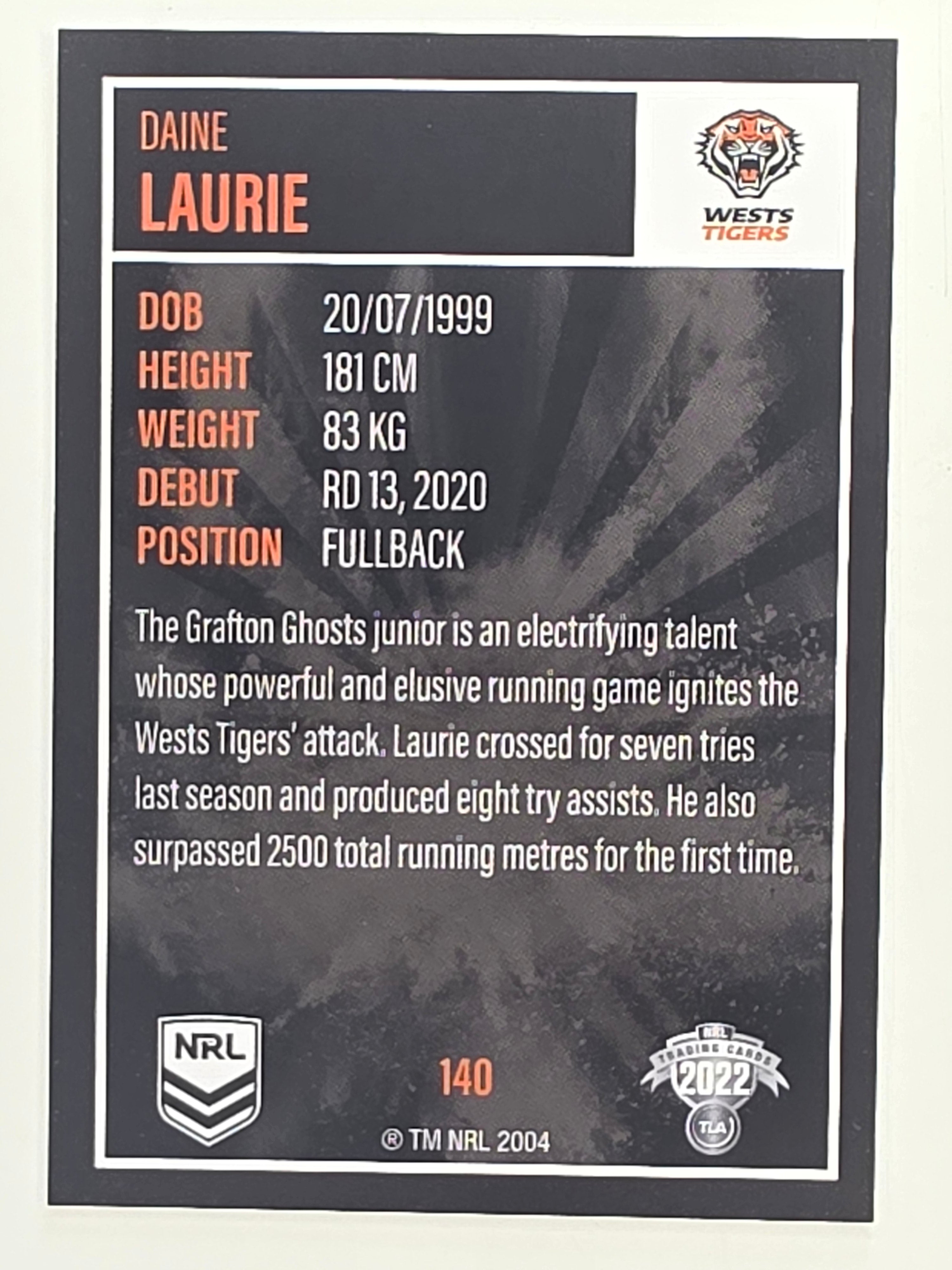 NRL 2022 Elite Base Card #140 Daine Laurie Wests Tigers