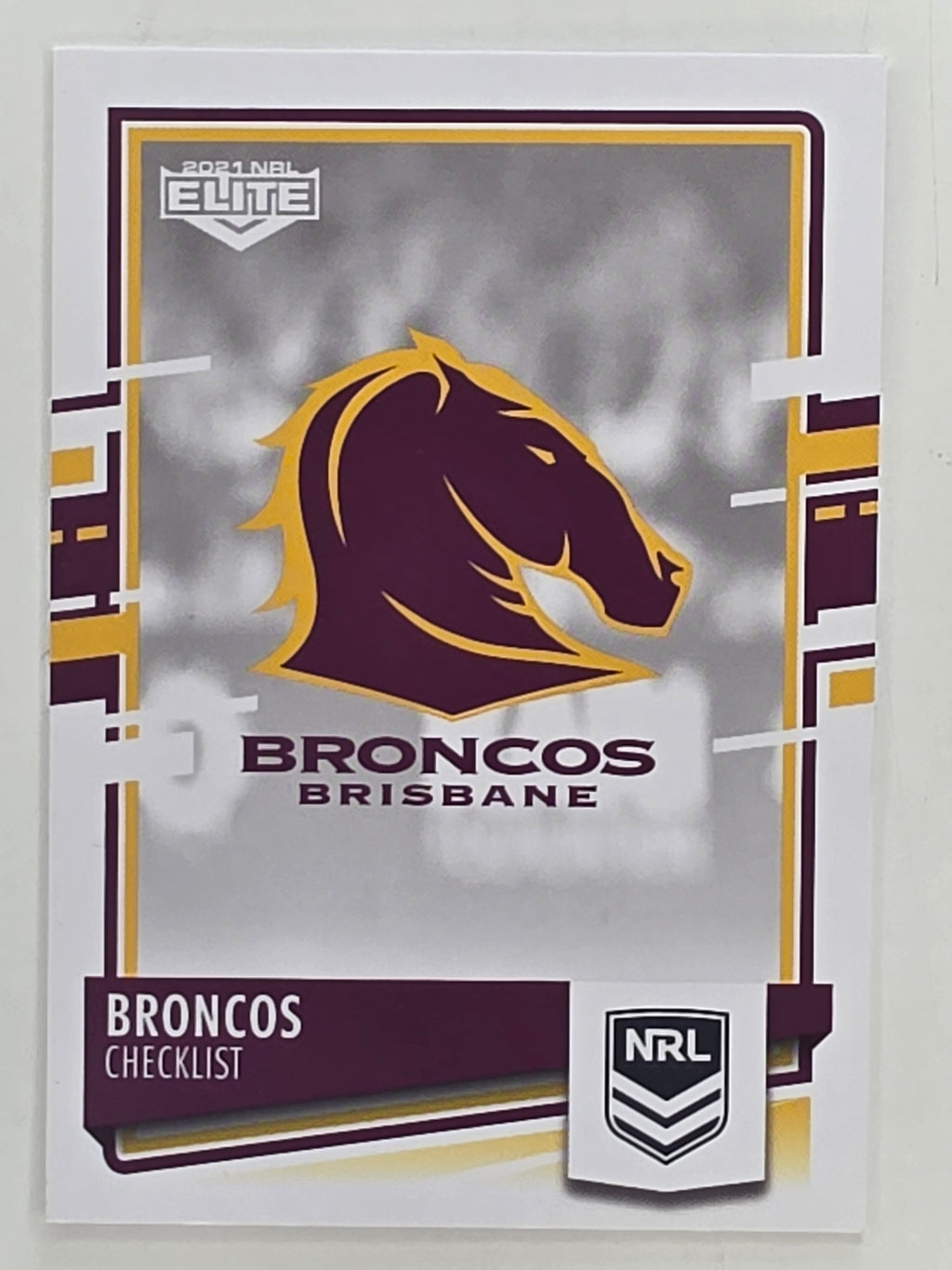 NRL 2021 Elite Base Card #001 Broncos Checklist Brisbane Broncos