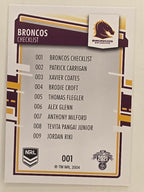 NRL 2021 Elite Base Card #001 Broncos Checklist Brisbane Broncos