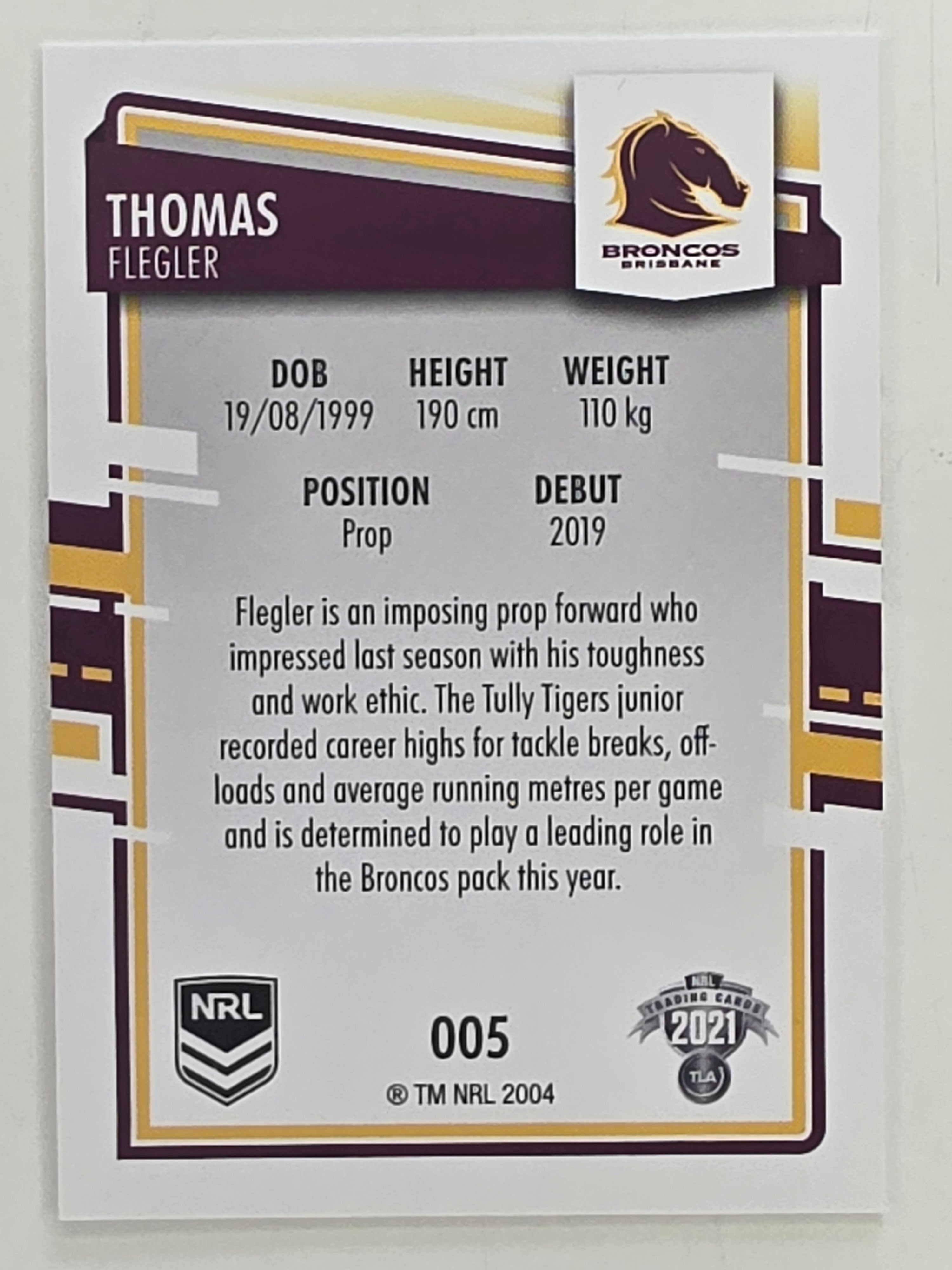NRL 2021 Elite Base Card #005 Thomas Flegler Brisbane Broncos
