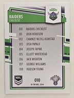 NRL 2021 Elite Base Card #010 Raiders Checklist Canberra Raiders