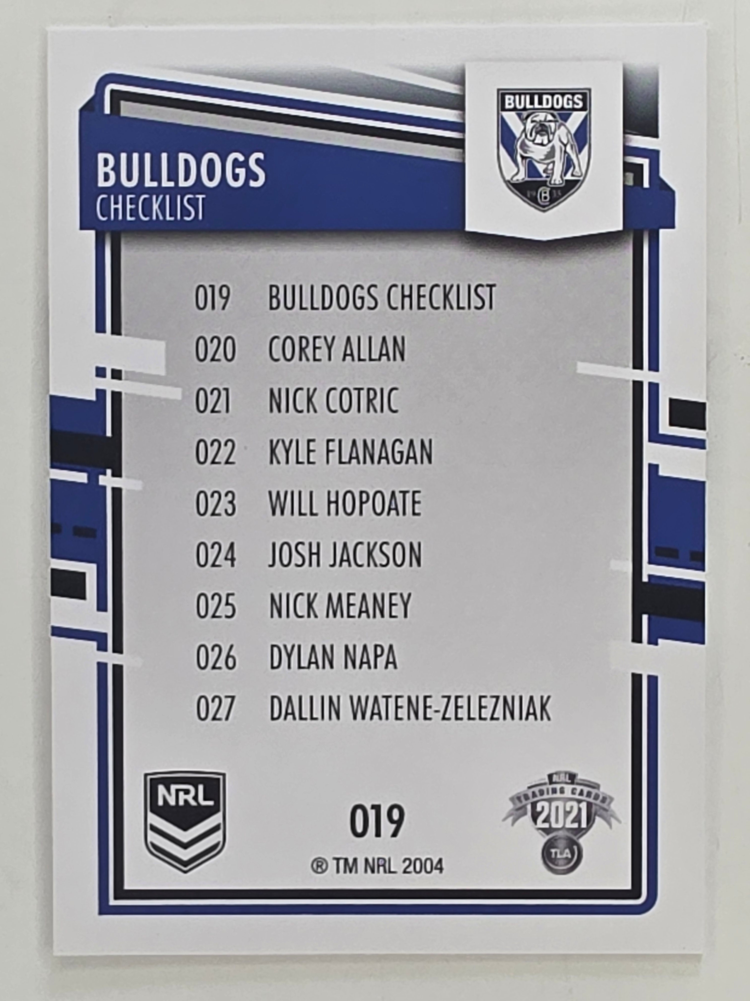 NRL 2021 Elite Base Card #019 Bulldogs Checklist Canterbury Bankstown Bulldogs