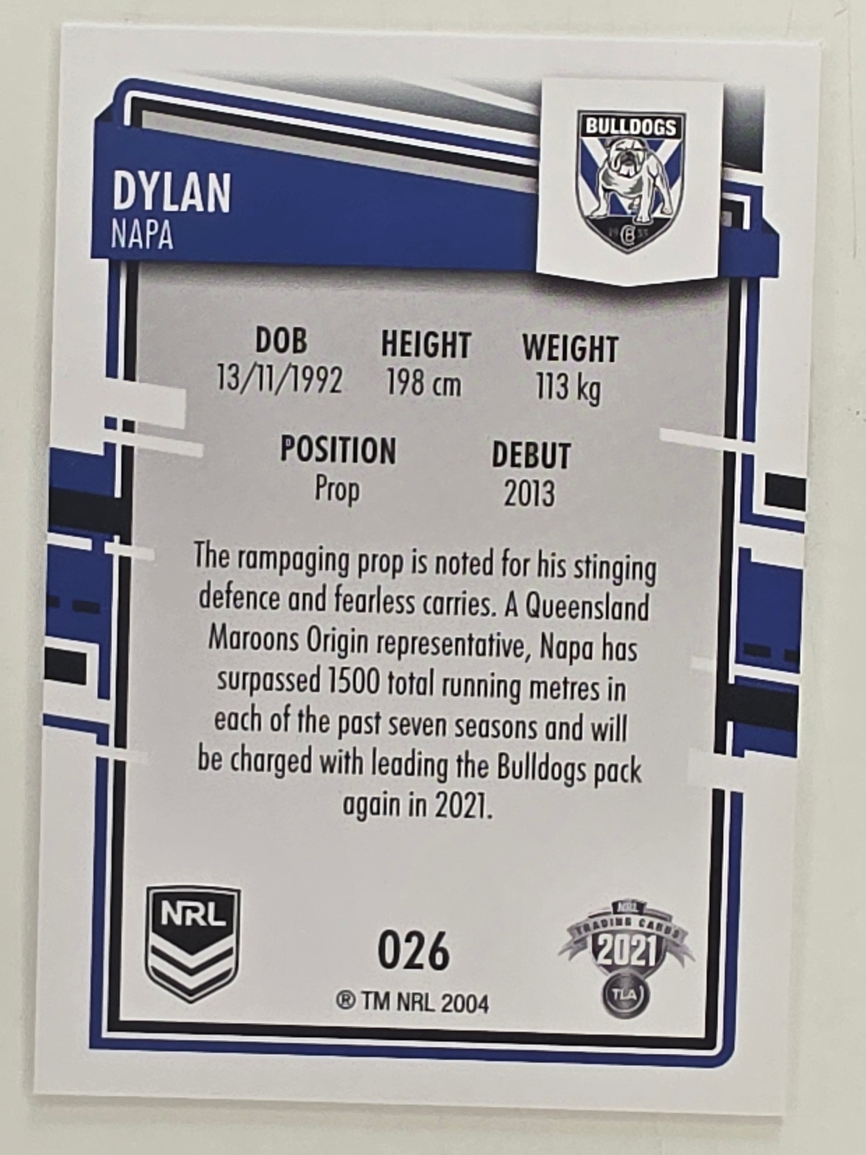 NRL 2021 Elite Base Card #026 Dylan Napa Canterbury Bankstown Bulldogs