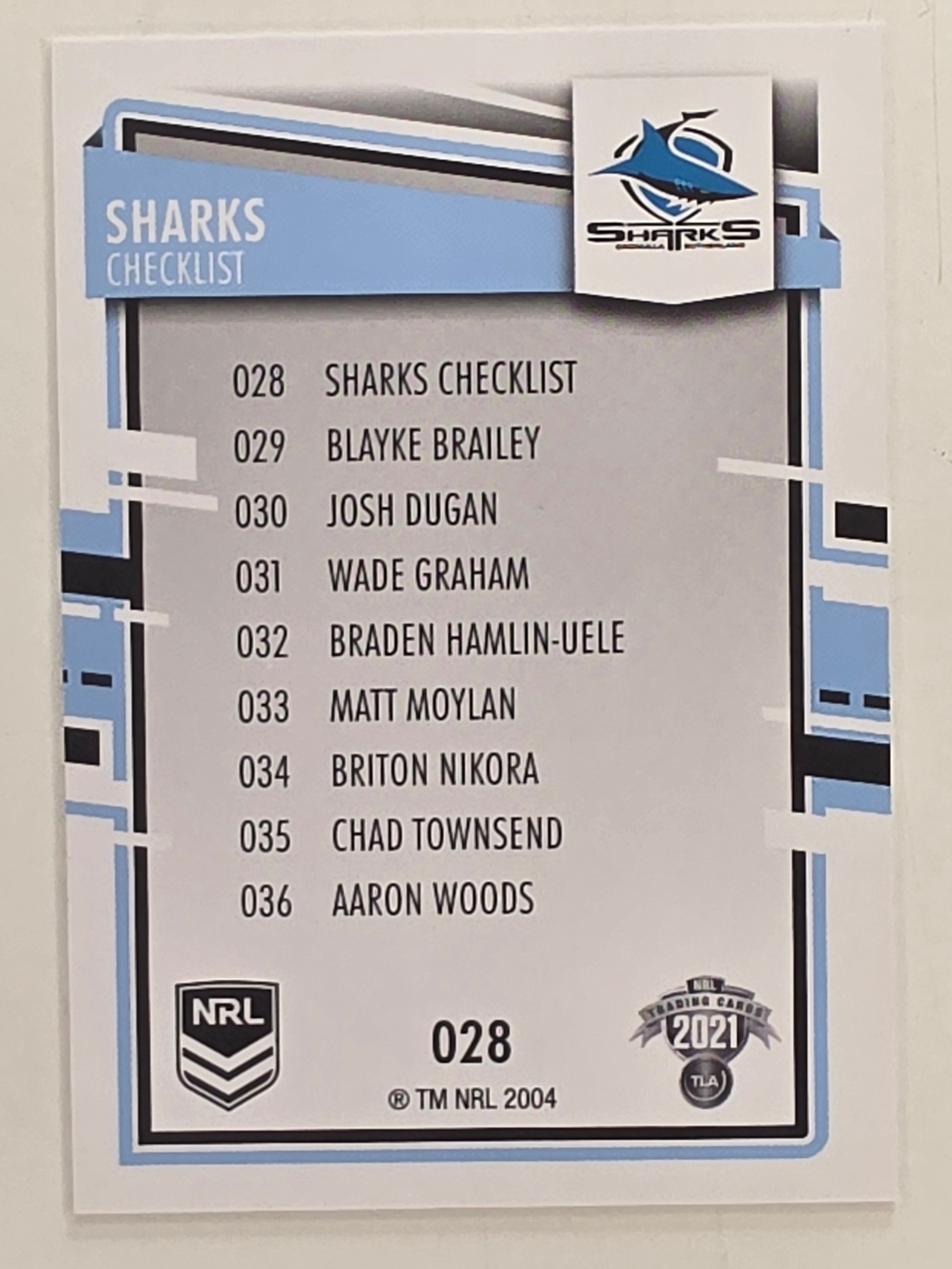 NRL 2021 Elite Base Card #028 Sharks Checklist Cronulla Sutherland Sharks