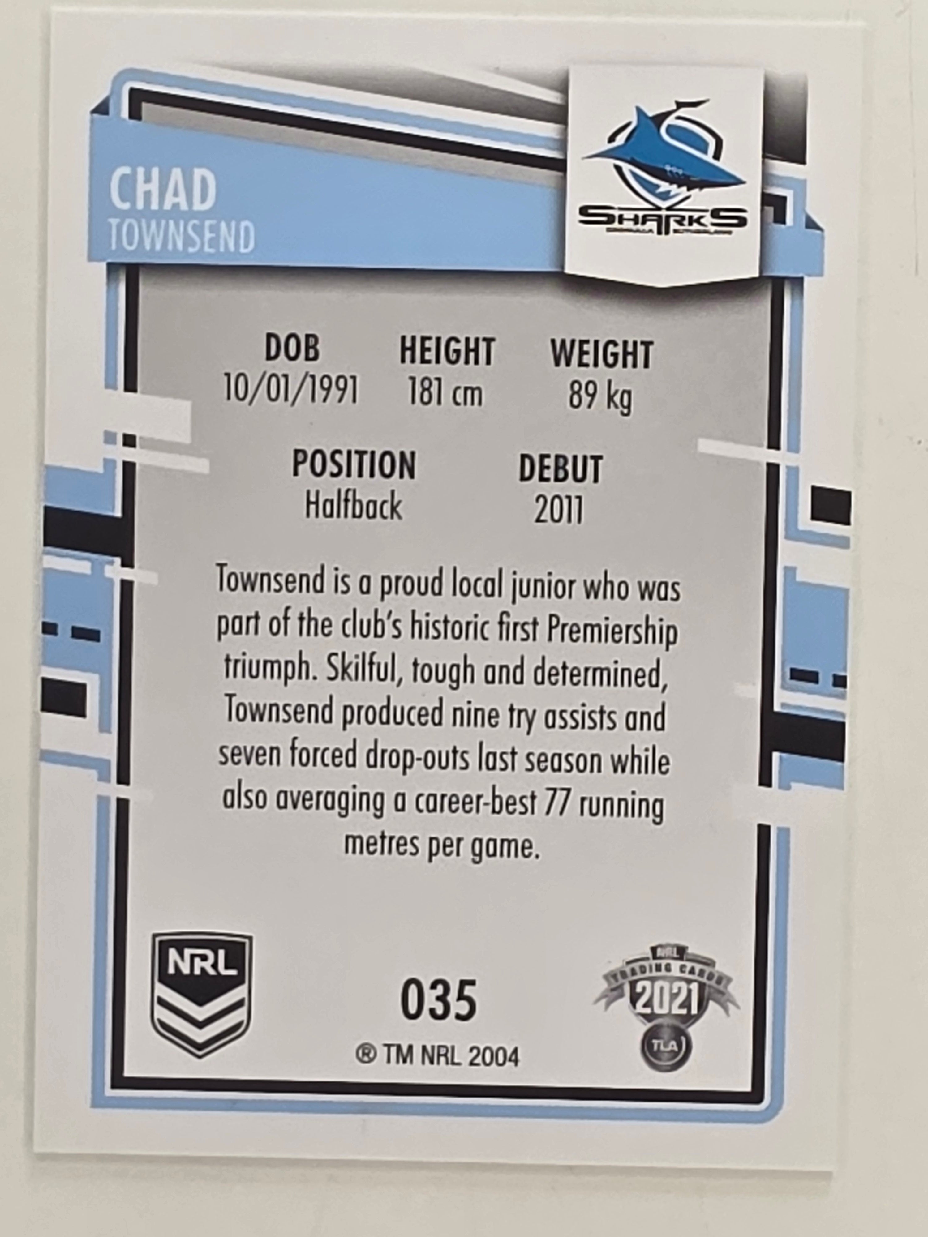 NRL 2021 Elite Base Card #035 Chad Townsend Cronulla Sutherland Sharks