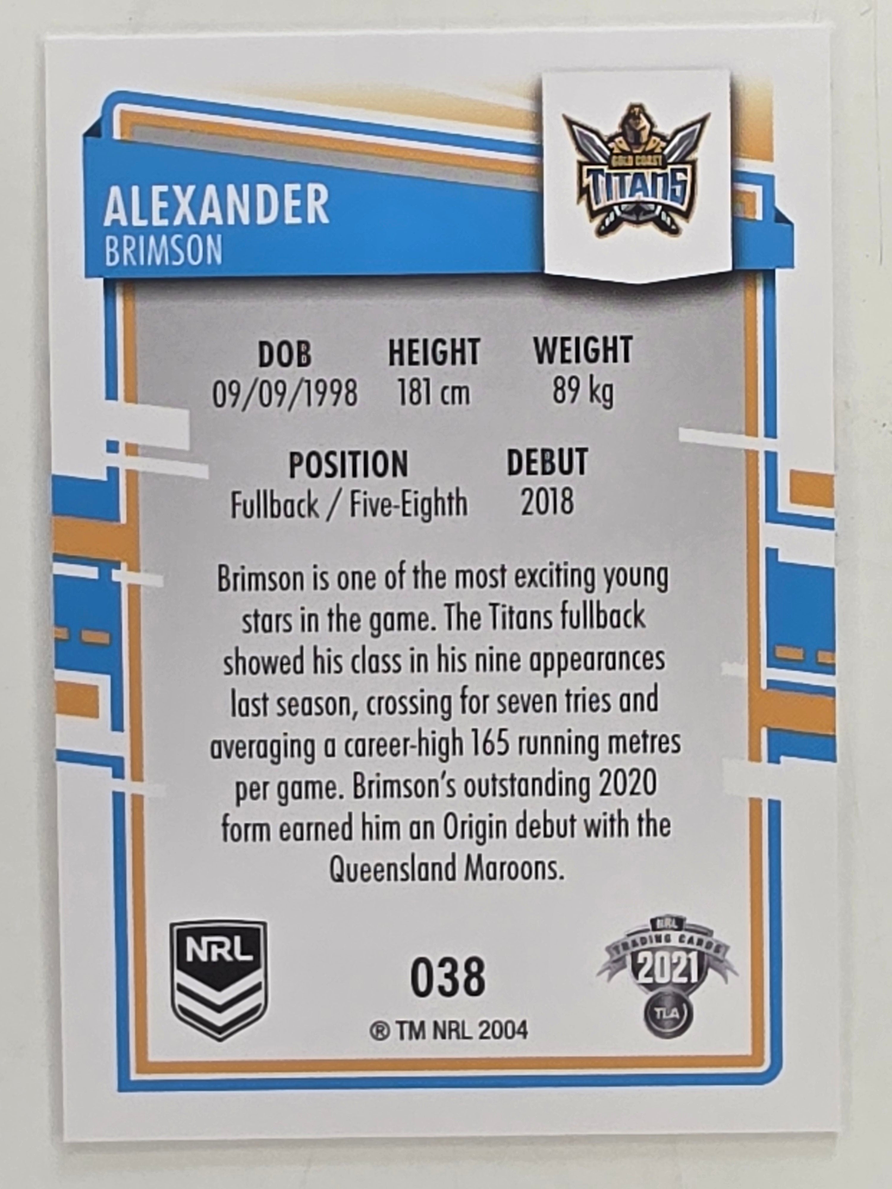 NRL 2021 Elite Base Card #038 Alexander Brimson Gold Coast Titans