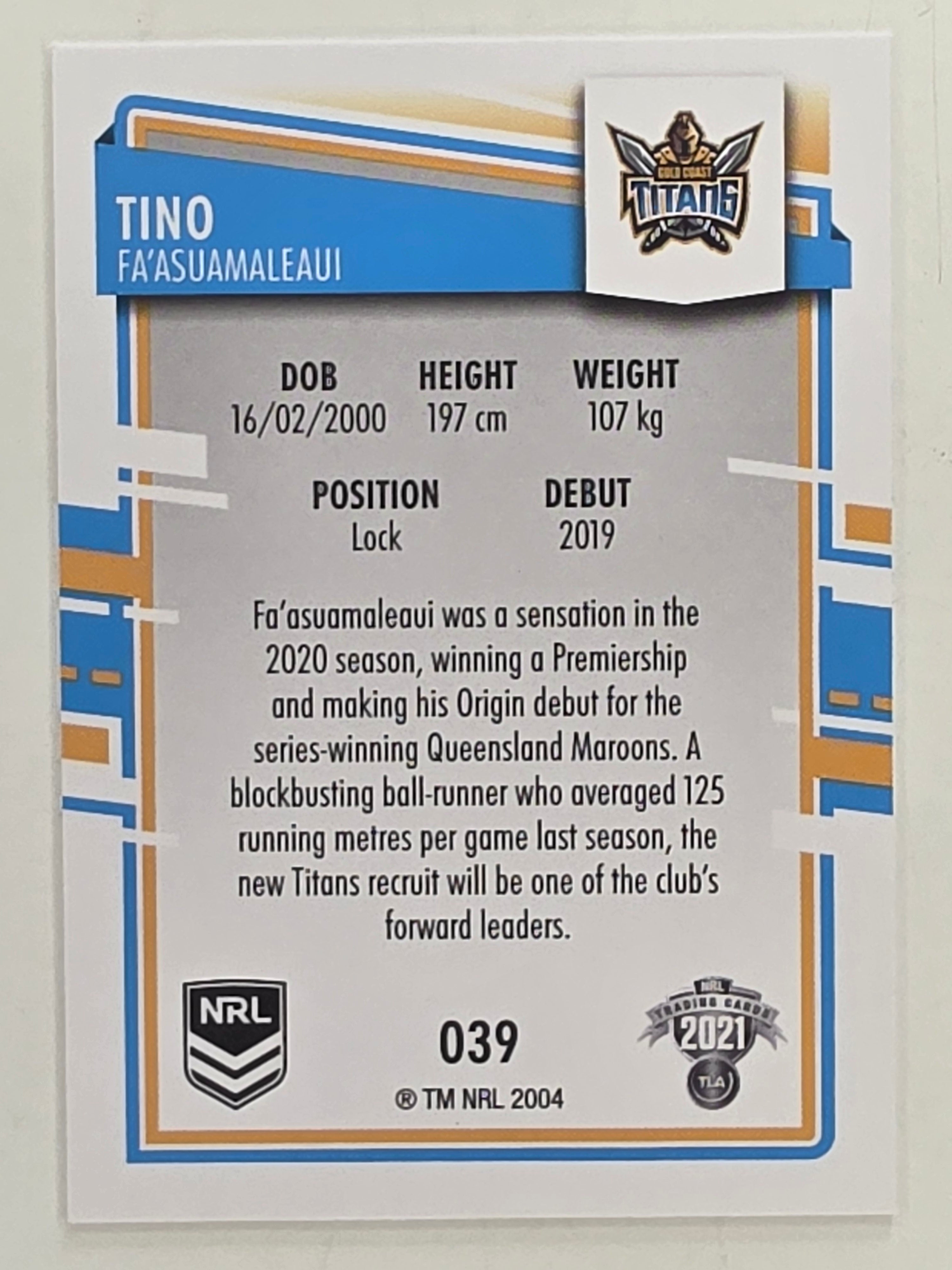 NRL 2021 Elite Base Card #039 Tino Fa’asuamaleaui Gold Coast Titans