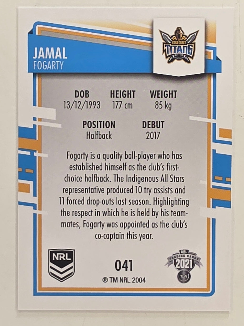 NRL 2021 Elite Base Card #041 Jamal Fogarty Gold Coast Titans