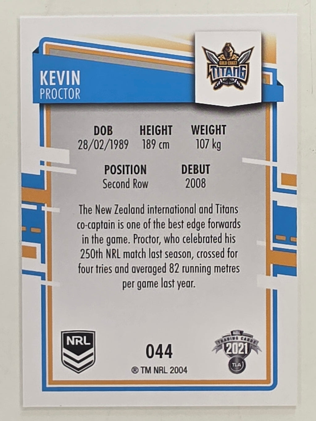 NRL 2021 Elite Base Card #044 Kevin Proctor Gold Coast Titans