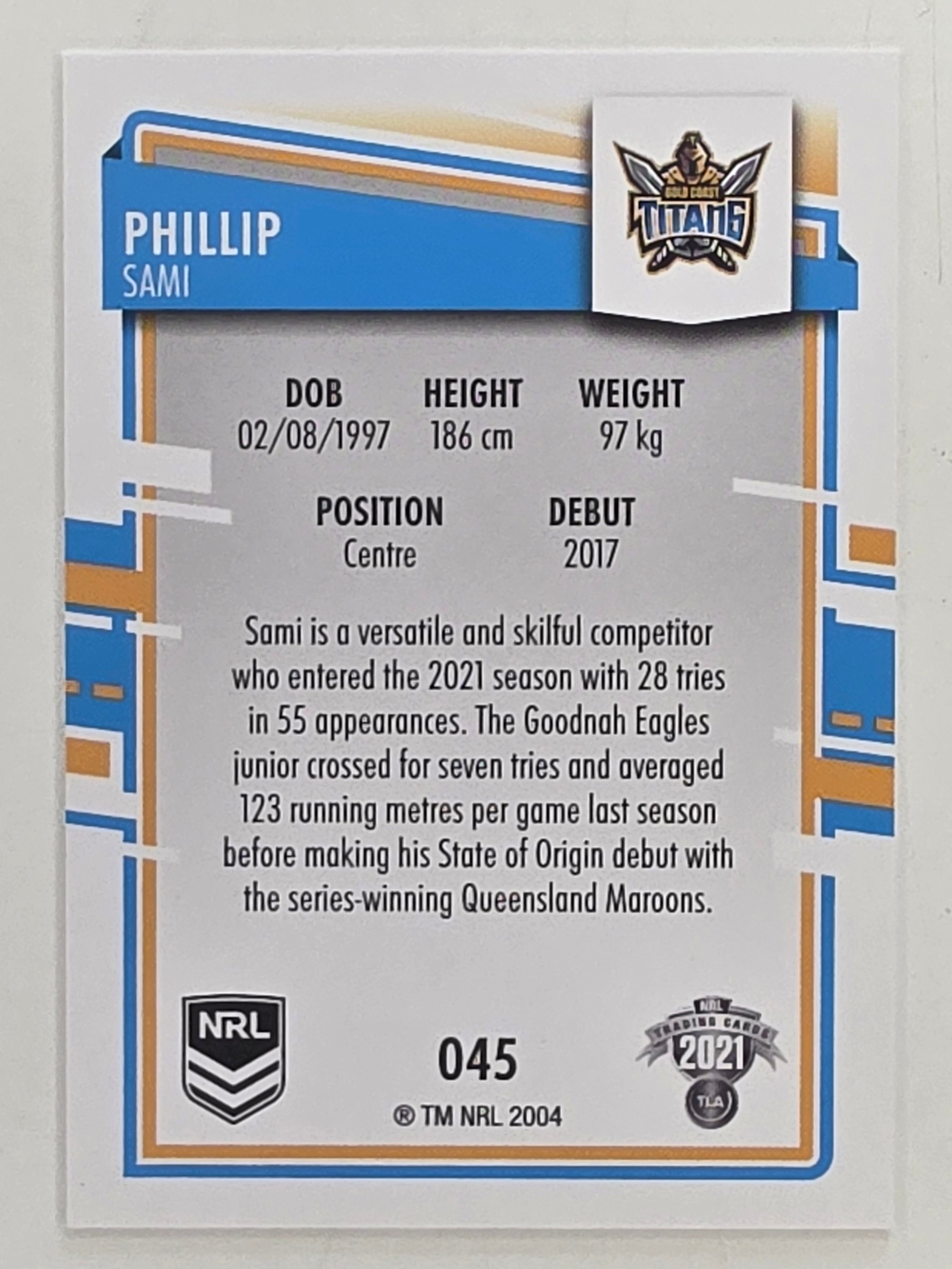 NRL 2021 Elite Base Card #045 Phillip Sami Gold Coast Titans