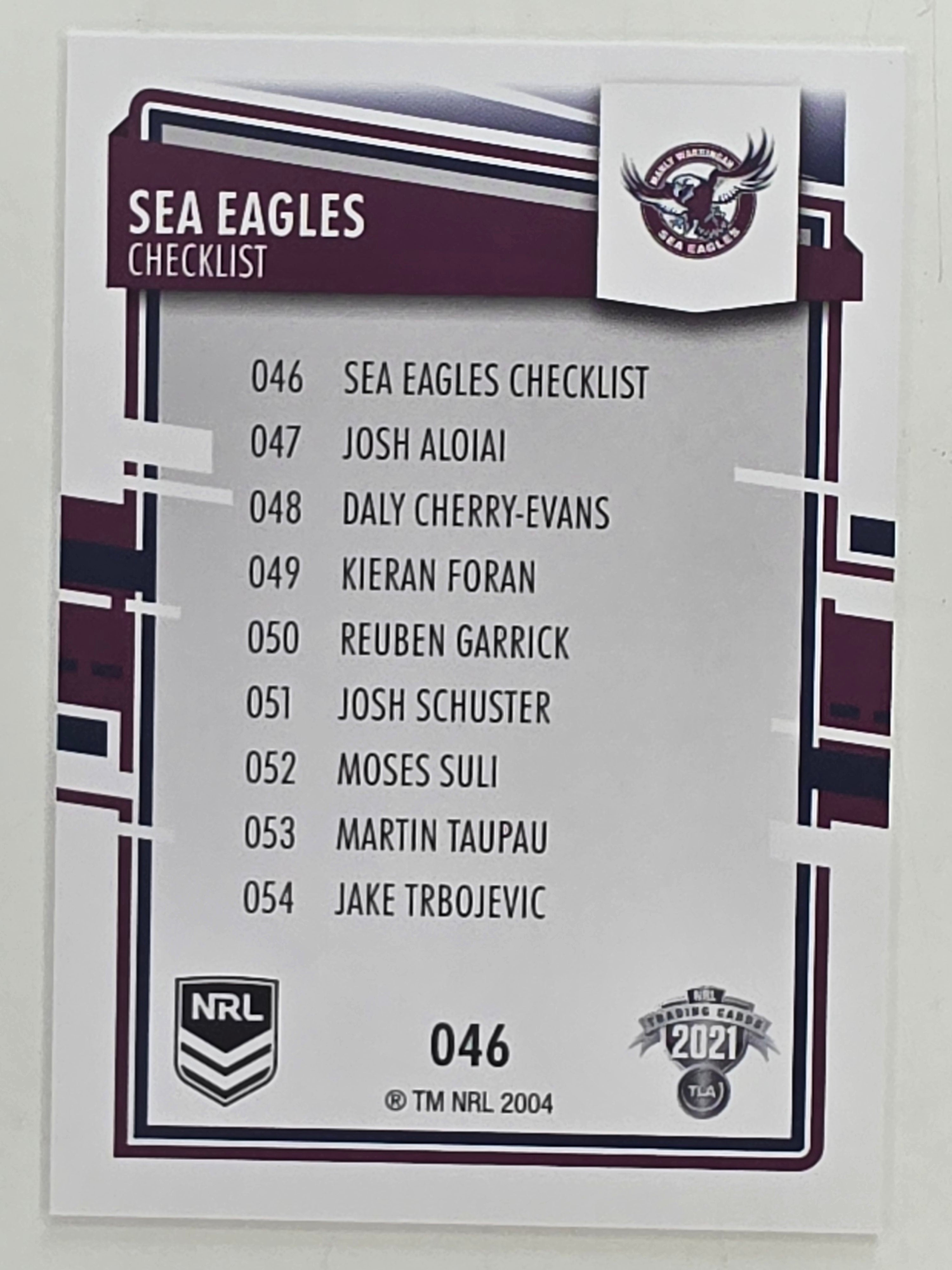 NRL 2021 Elite Base Card #046 Sea Eagles Checklist Manly Warringah Sea Eagles