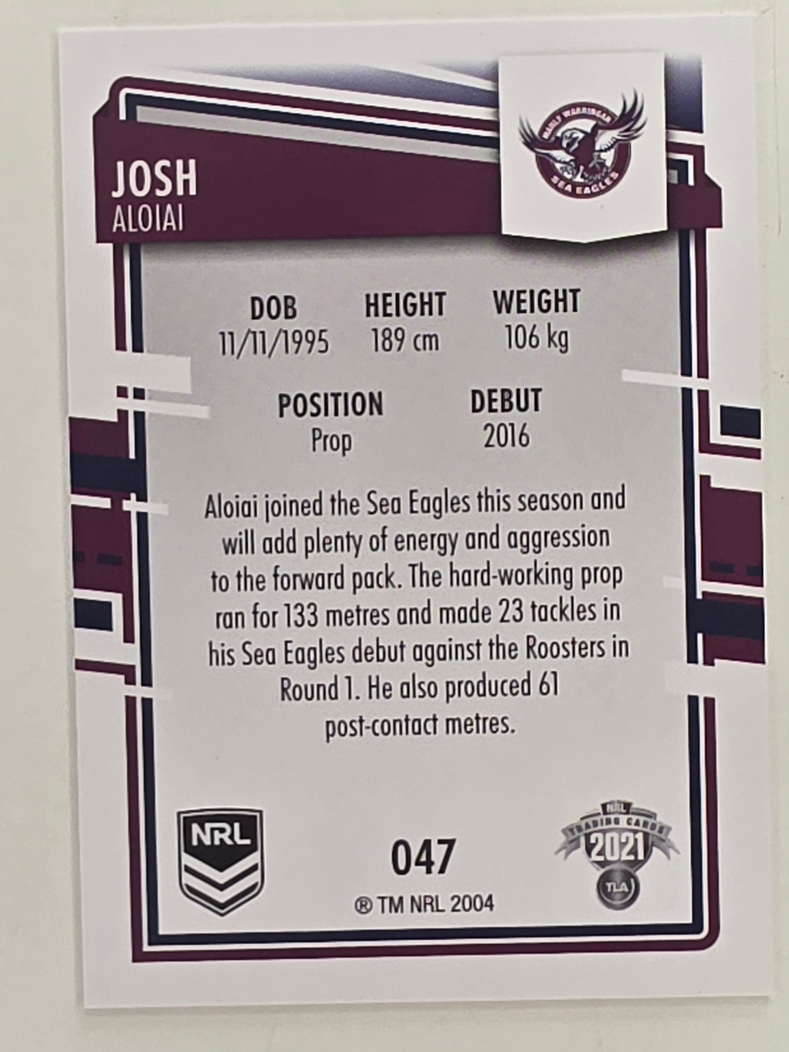 NRL 2021 Elite Base Card #047 Josh Aloiai Manly Warringah Sea Eagles