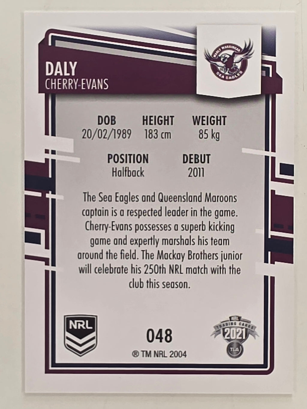 NRL 2021 Elite Base Card #048 Daly Cherry-Evans Manly Warringah Sea Eagles