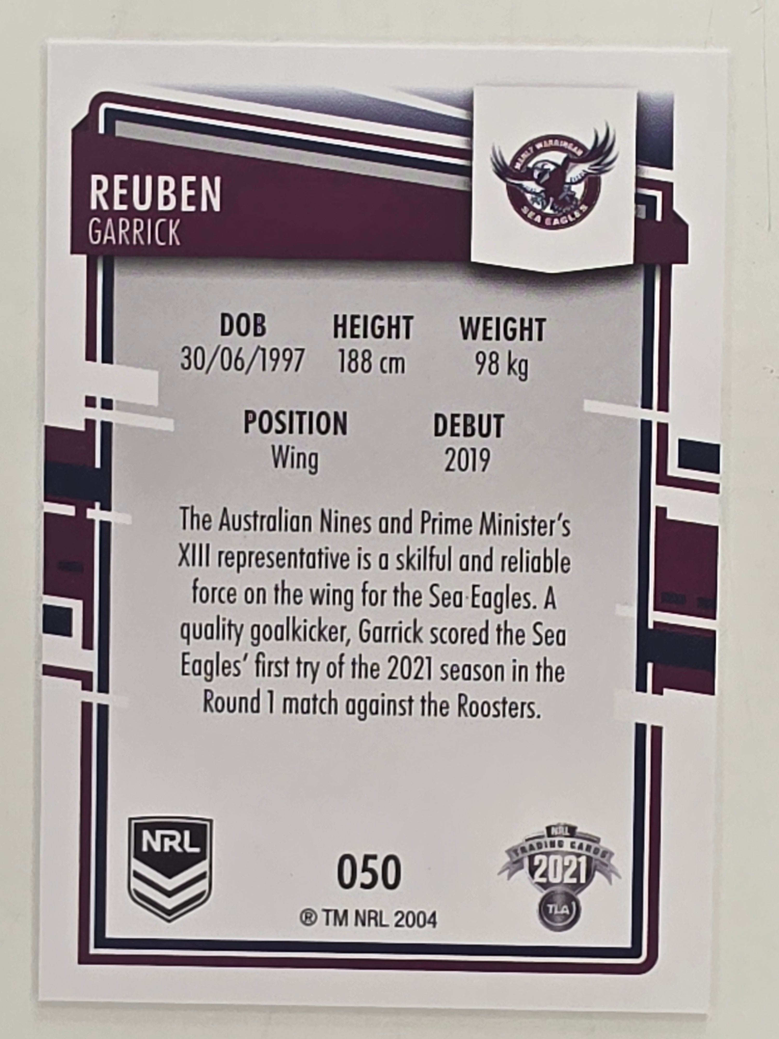 NRL 2021 Elite Base Card #050 Reuben Garrick Manly Warringah Sea Eagles