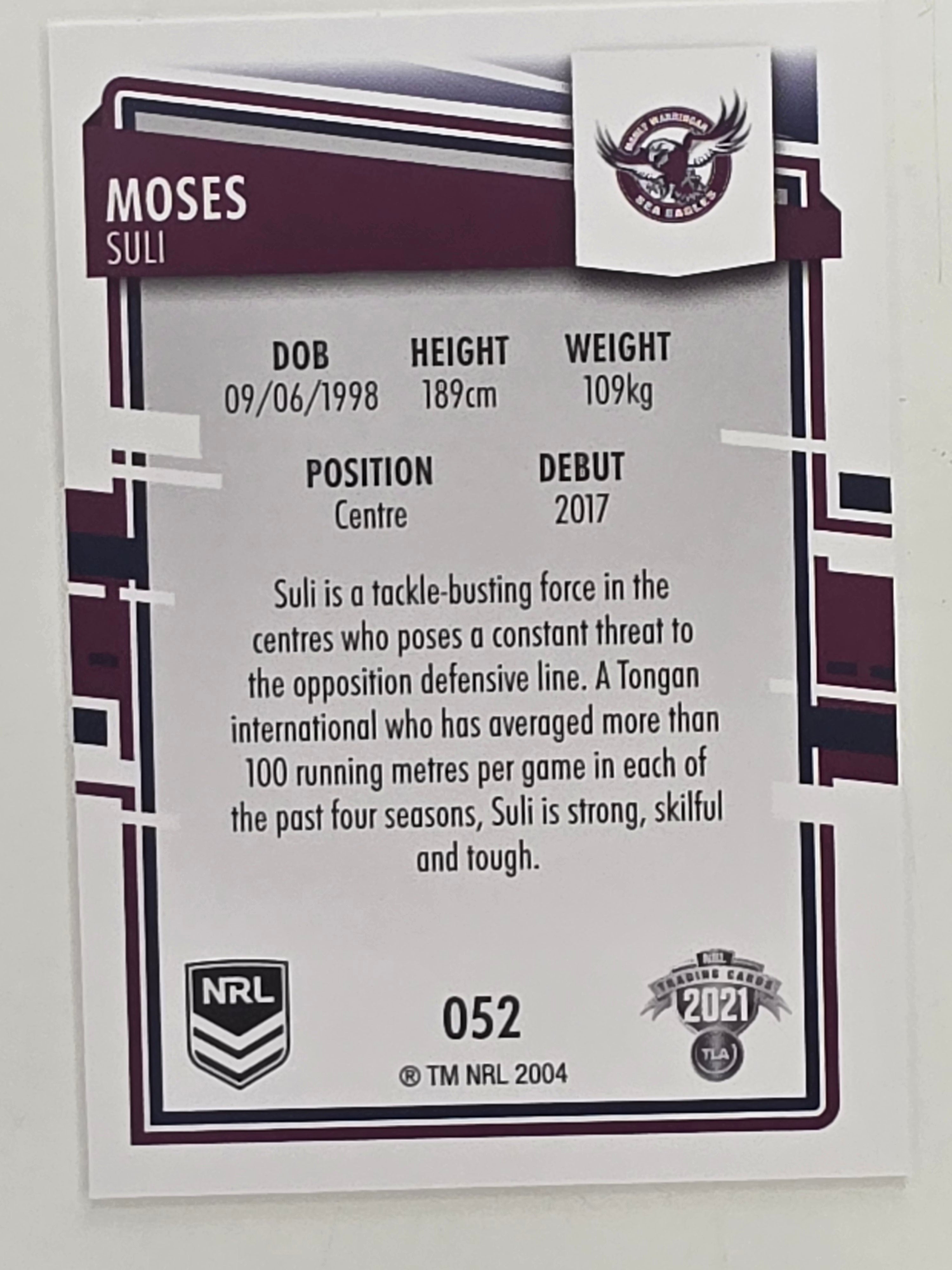 NRL 2021 Elite Base Card #052 Moses Suli Manly Warringah Sea Eagles