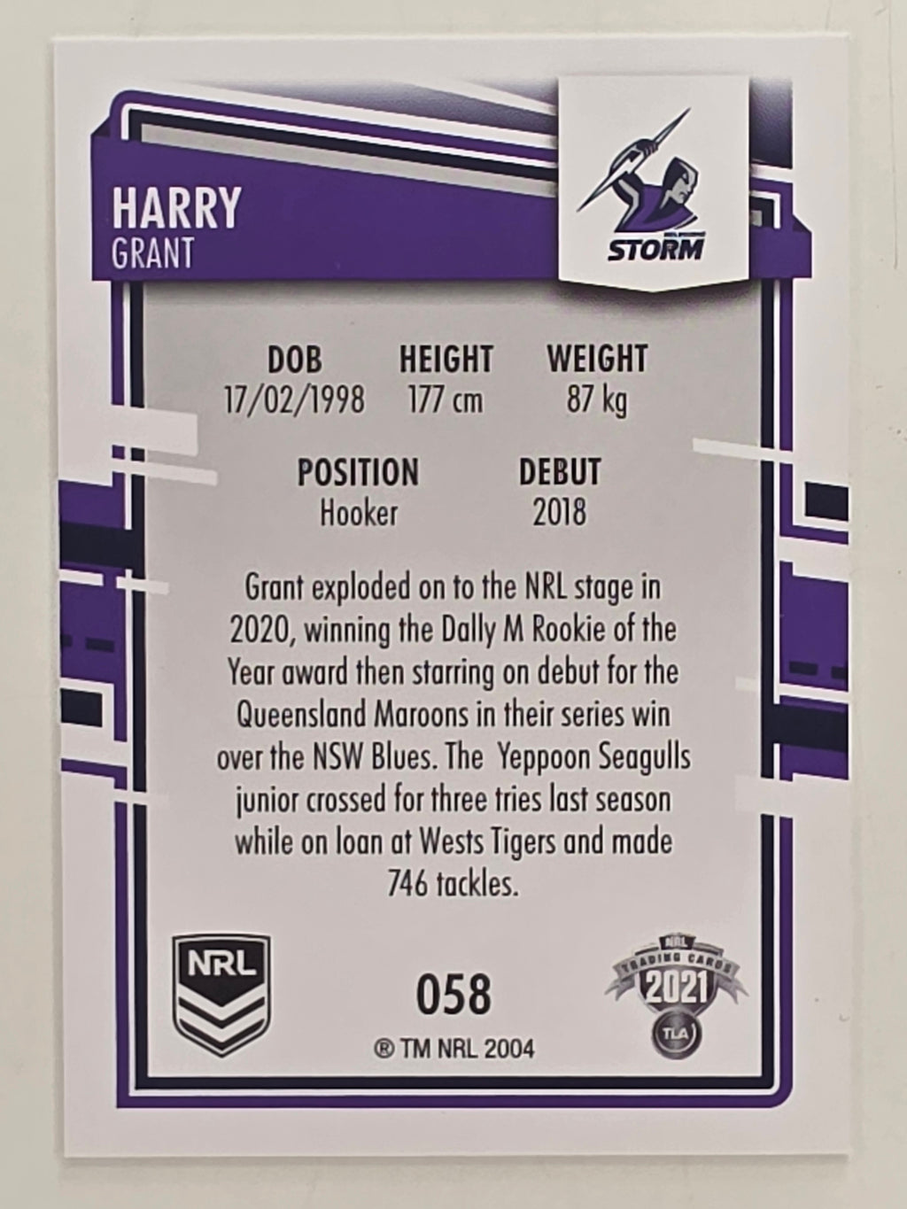 NRL 2021 Elite Base Card #058 Harry Grant Melbourne Storm