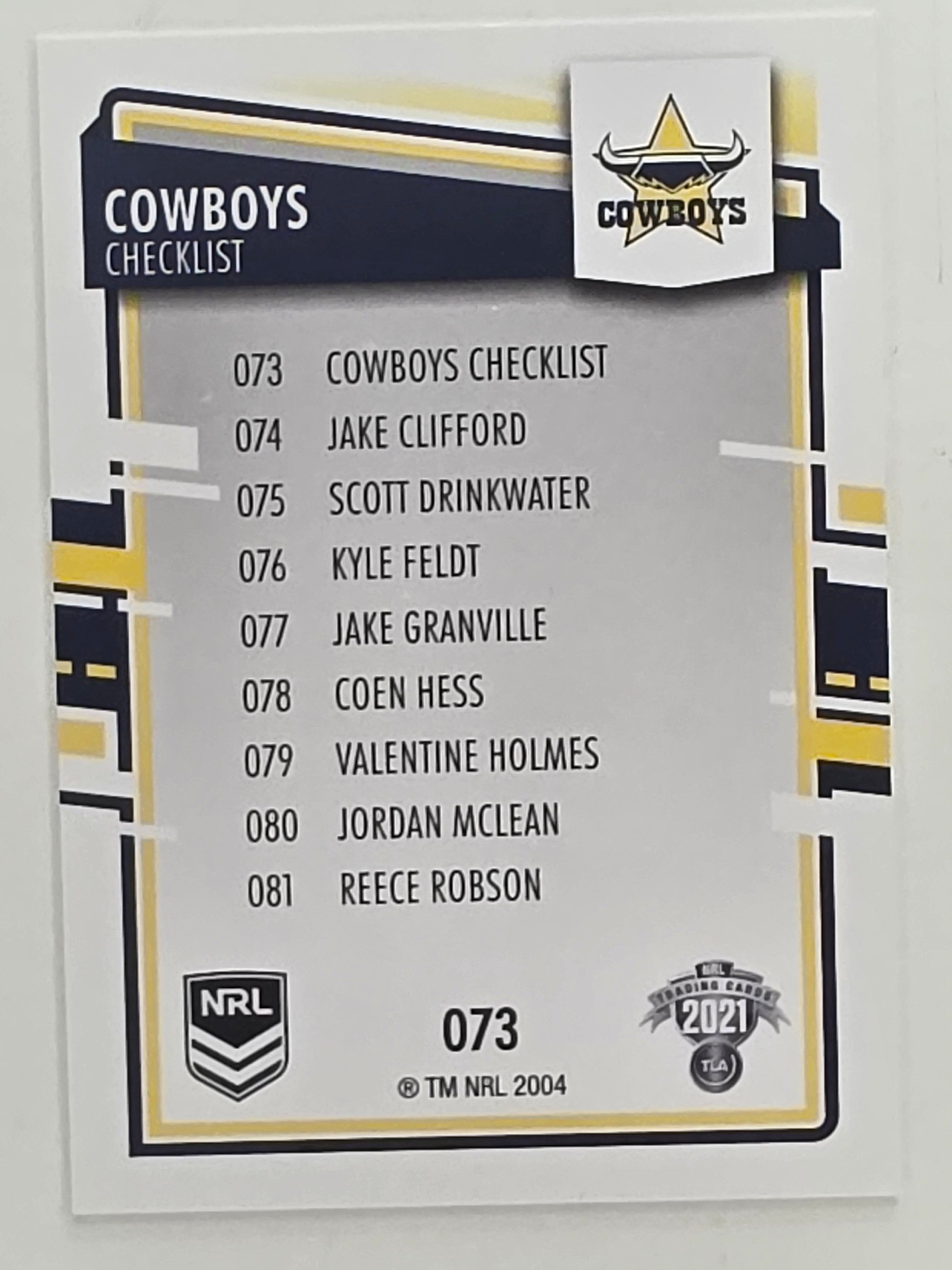NRL 2021 Elite Base Card #073 Cowboys Checklist North Queensland Cowboys
