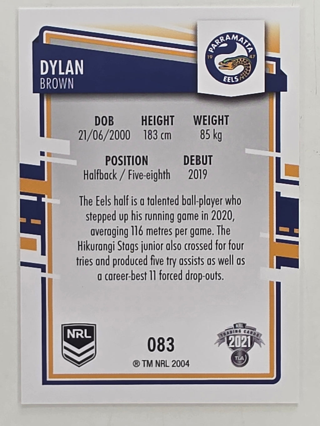 NRL 2021 Elite Base Card #083 Dylan Brown Parramatta Eels