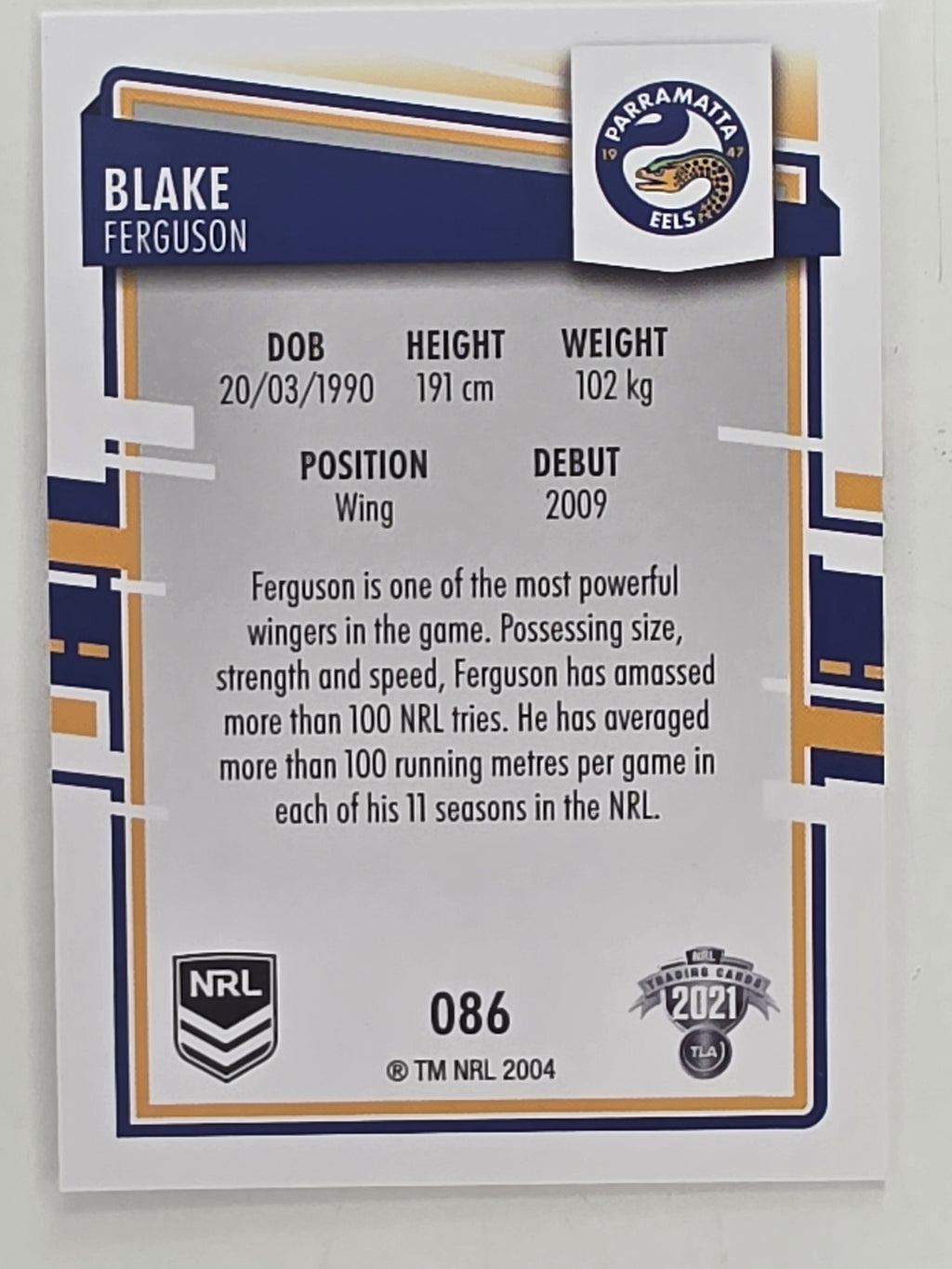 NRL 2021 Elite Base Card #086 Blake Ferguson Parramatta Eels