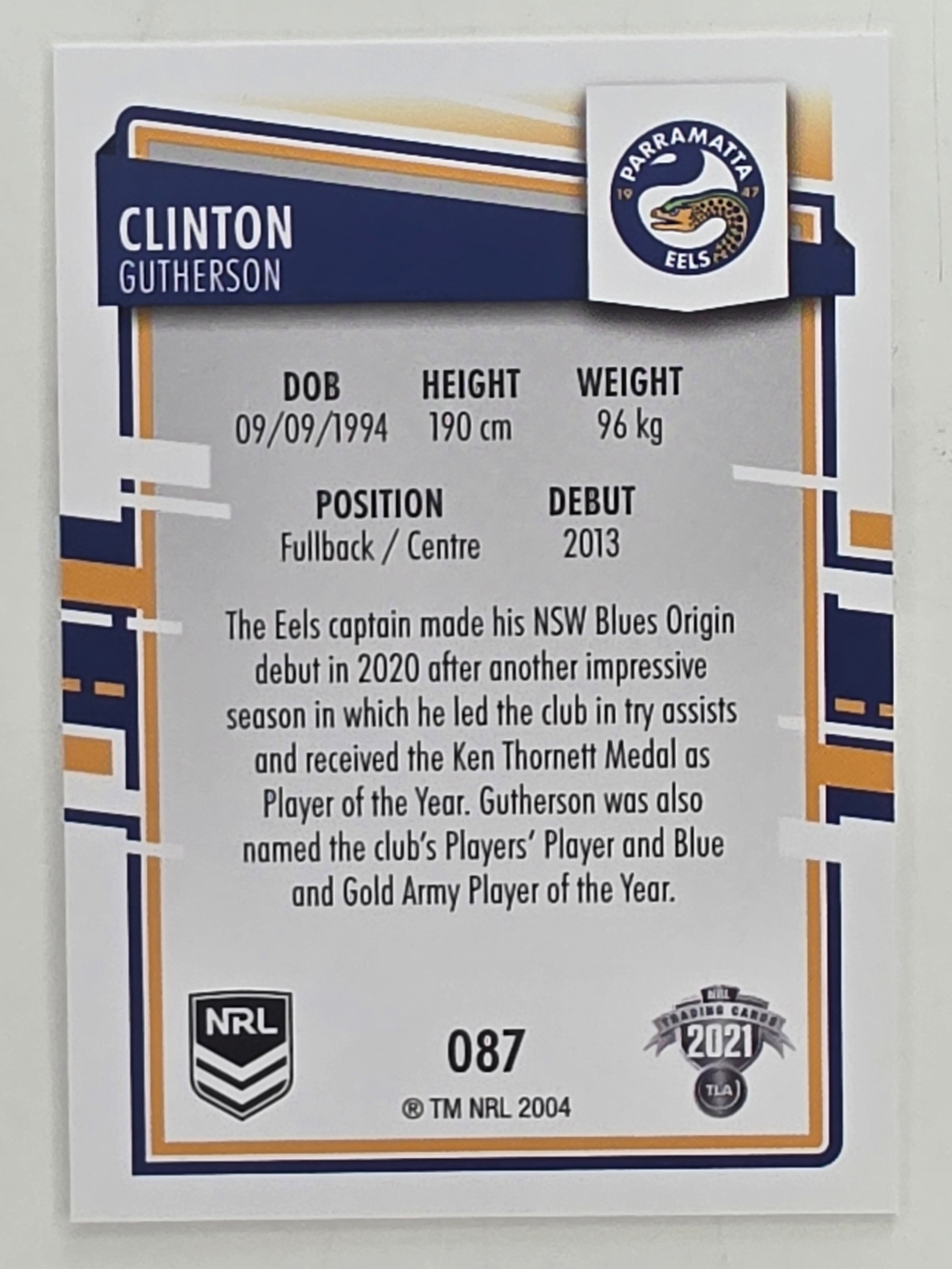 NRL 2021 Elite Base Card #087 Clinton Gutherson Parramatta Eels