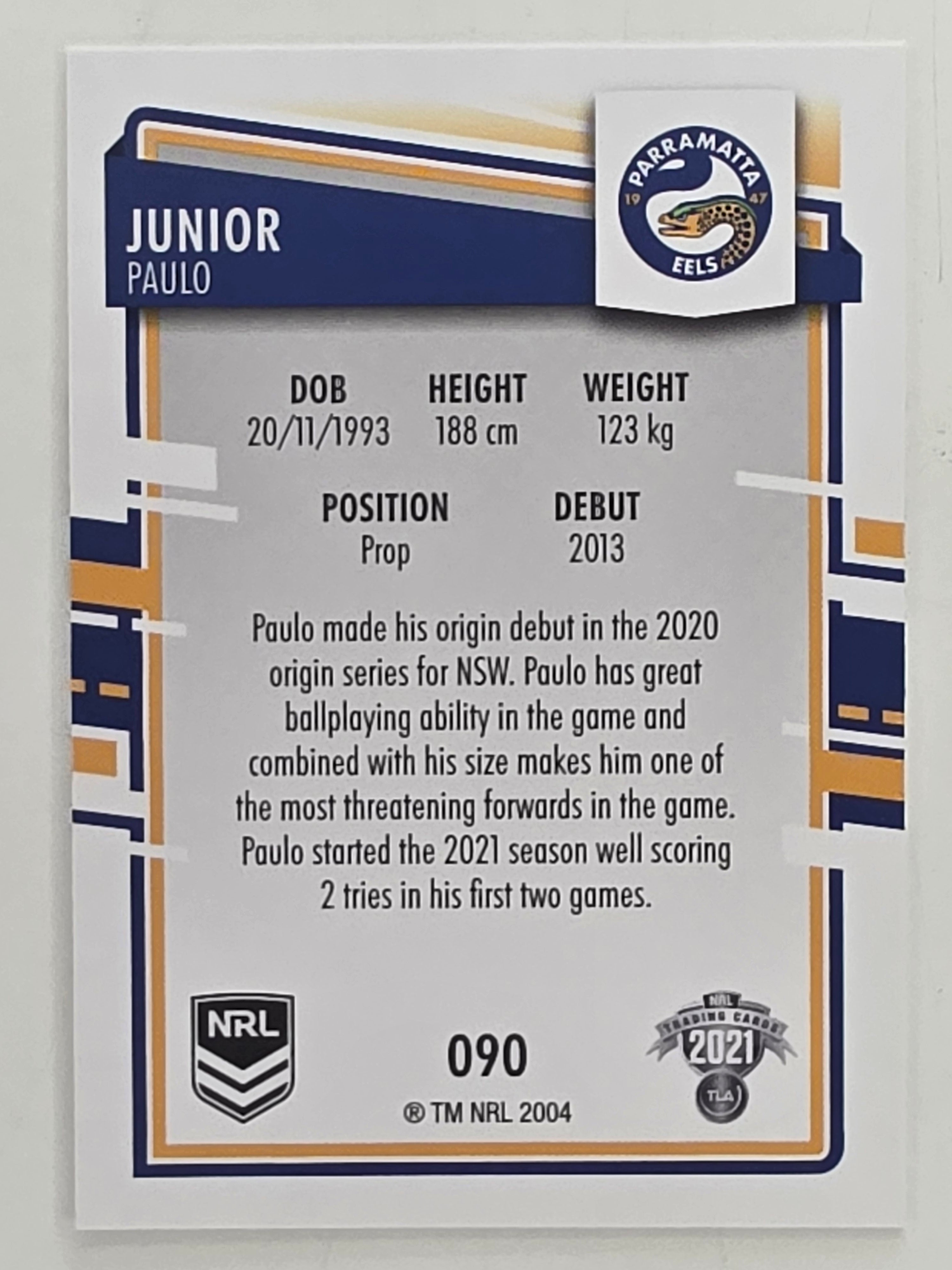 NRL 2021 Elite Base Card #090 Junior Paulo Parramatta Eels