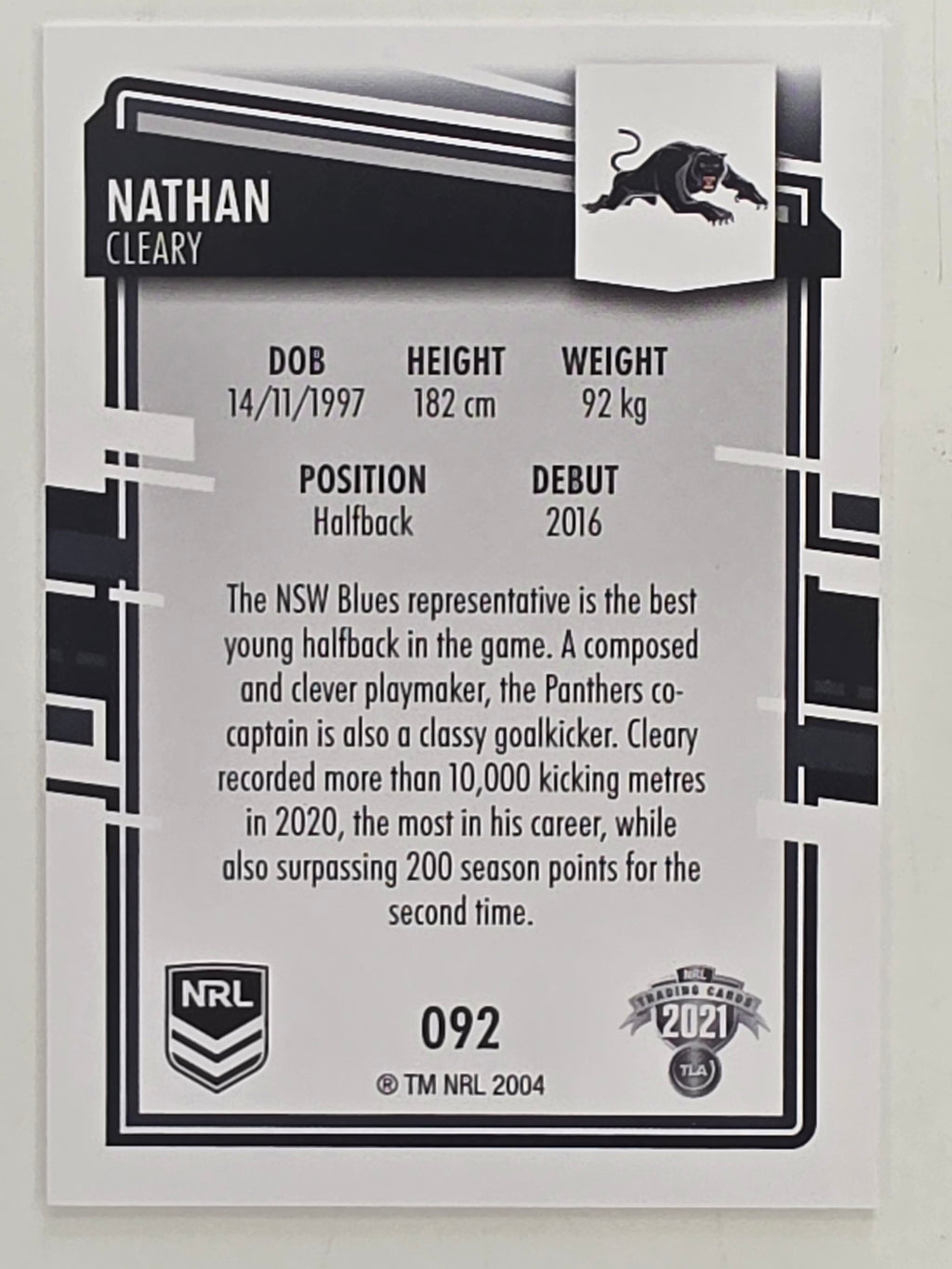 NRL 2021 Elite Base Card #092 Nathan Cleary Penrith Panthers