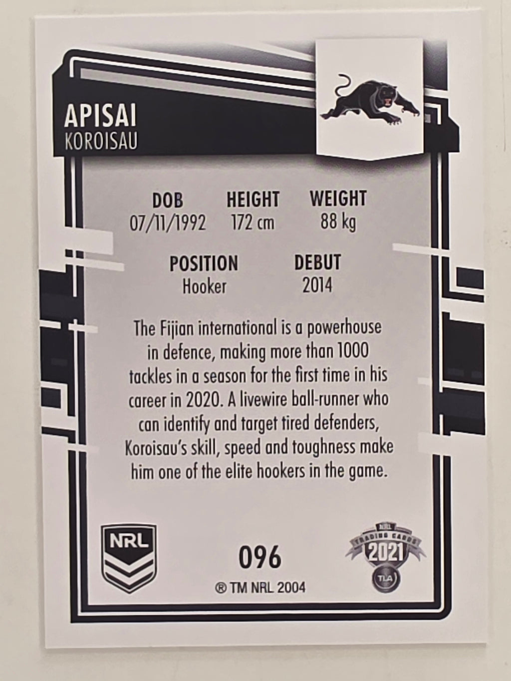 NRL 2021 Elite Base Card #096 Apisai Koroisau Penrith Panthers