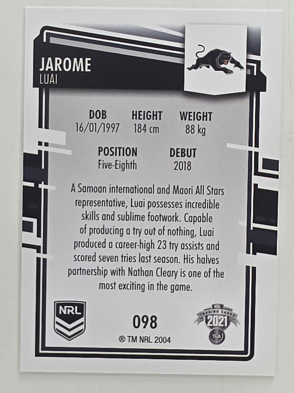 NRL 2021 Elite Base Card #098 Jarome Luai Penrith Panthers