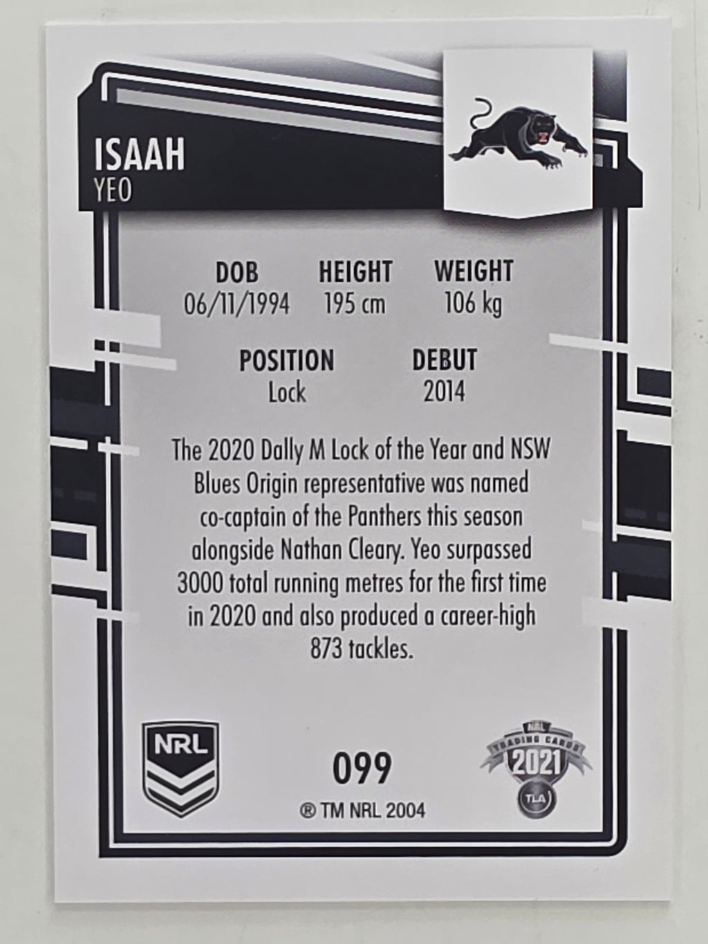 NRL 2021 Elite Base Card #099 Isaah Yeo Penrith Panthers