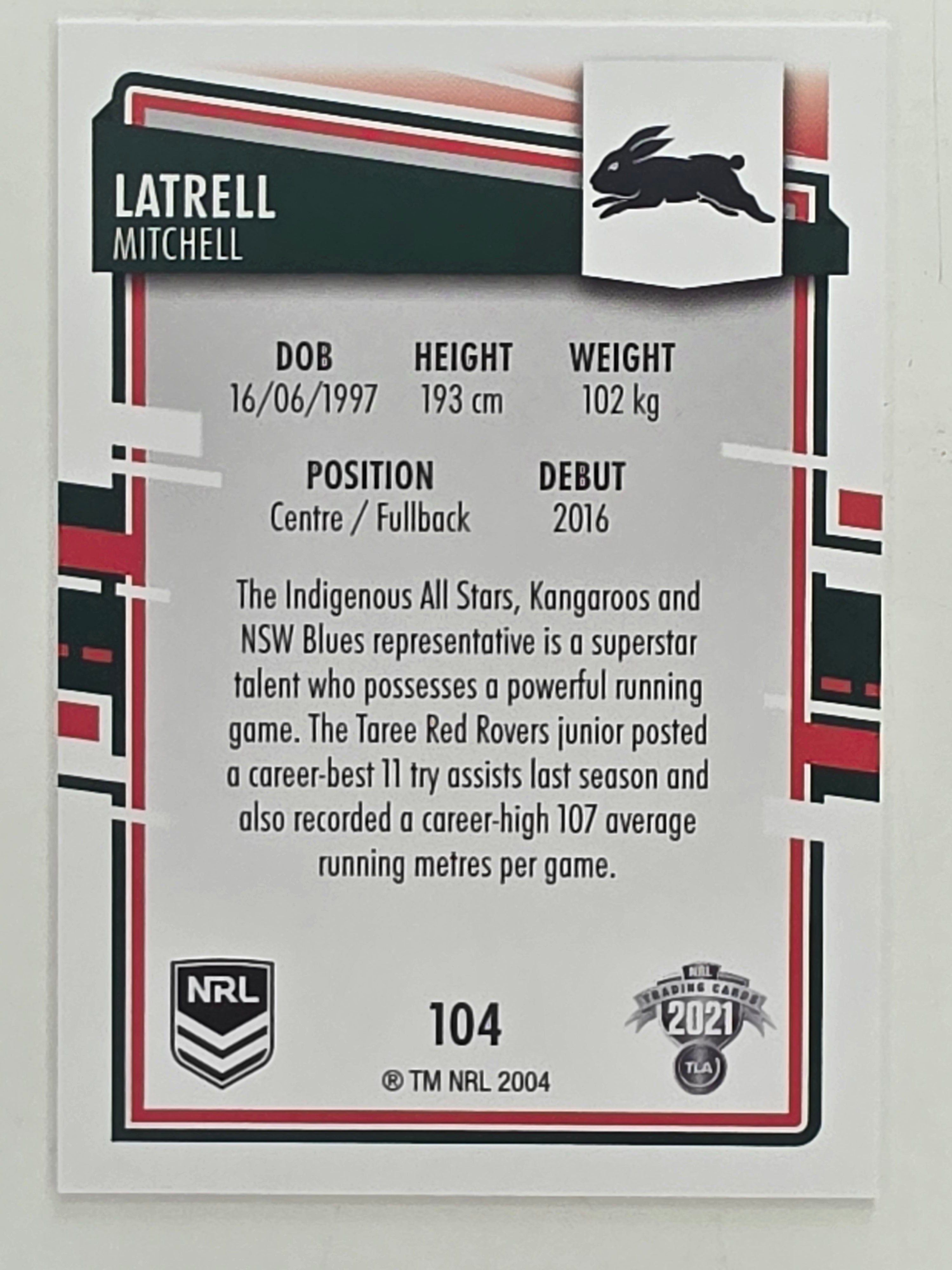 NRL 2021 Elite Base Card #104 Latrell Mitchell South Sydney Rabbitohs