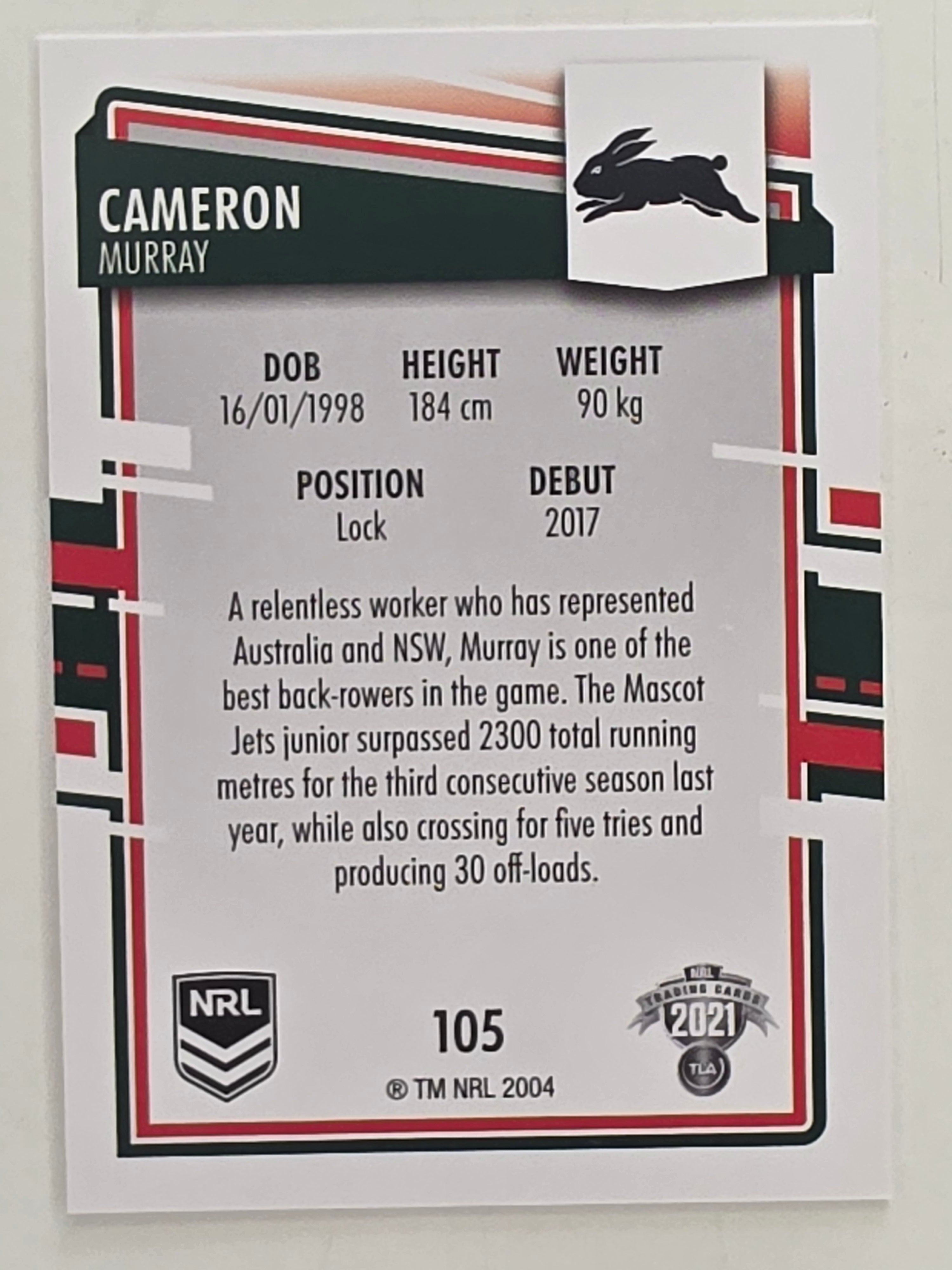 NRL 2021 Elite Base Card #105 Cameron Murray South Sydney Rabbitohs