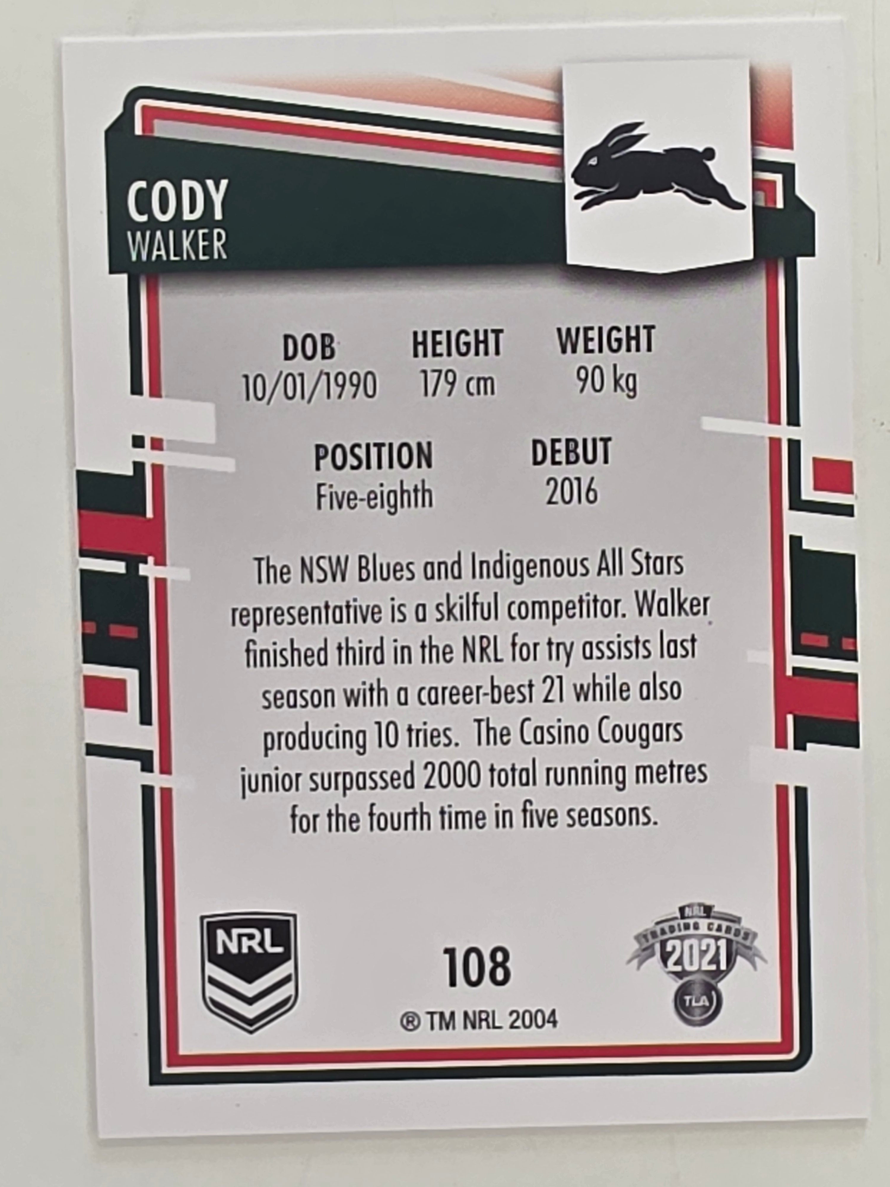 NRL 2021 Elite Base Card #108 Cody Walker South Sydney Rabbitohs