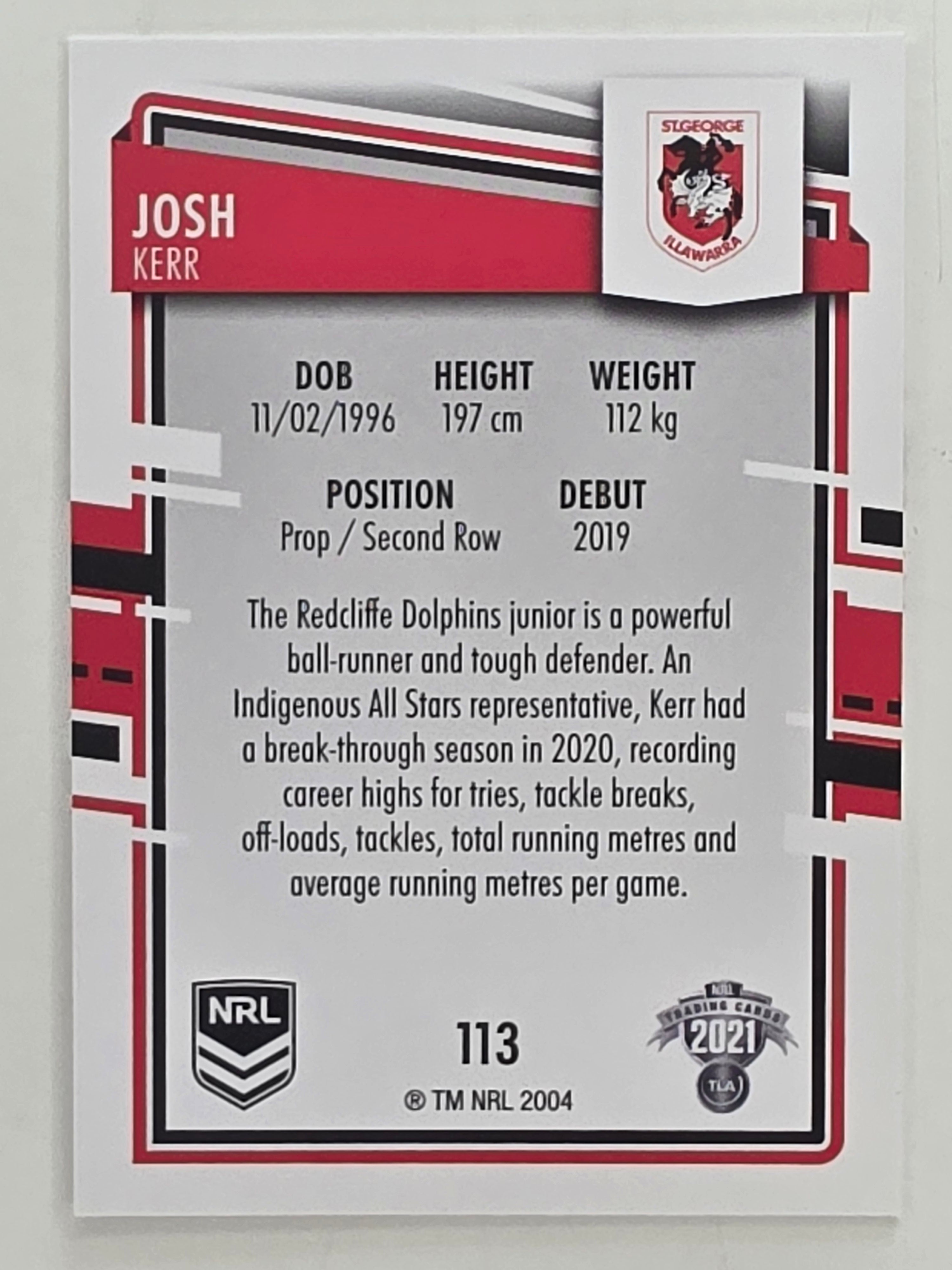 NRL 2021 Elite Base Card #113 Josh Kerr St George Illawarra Dragons