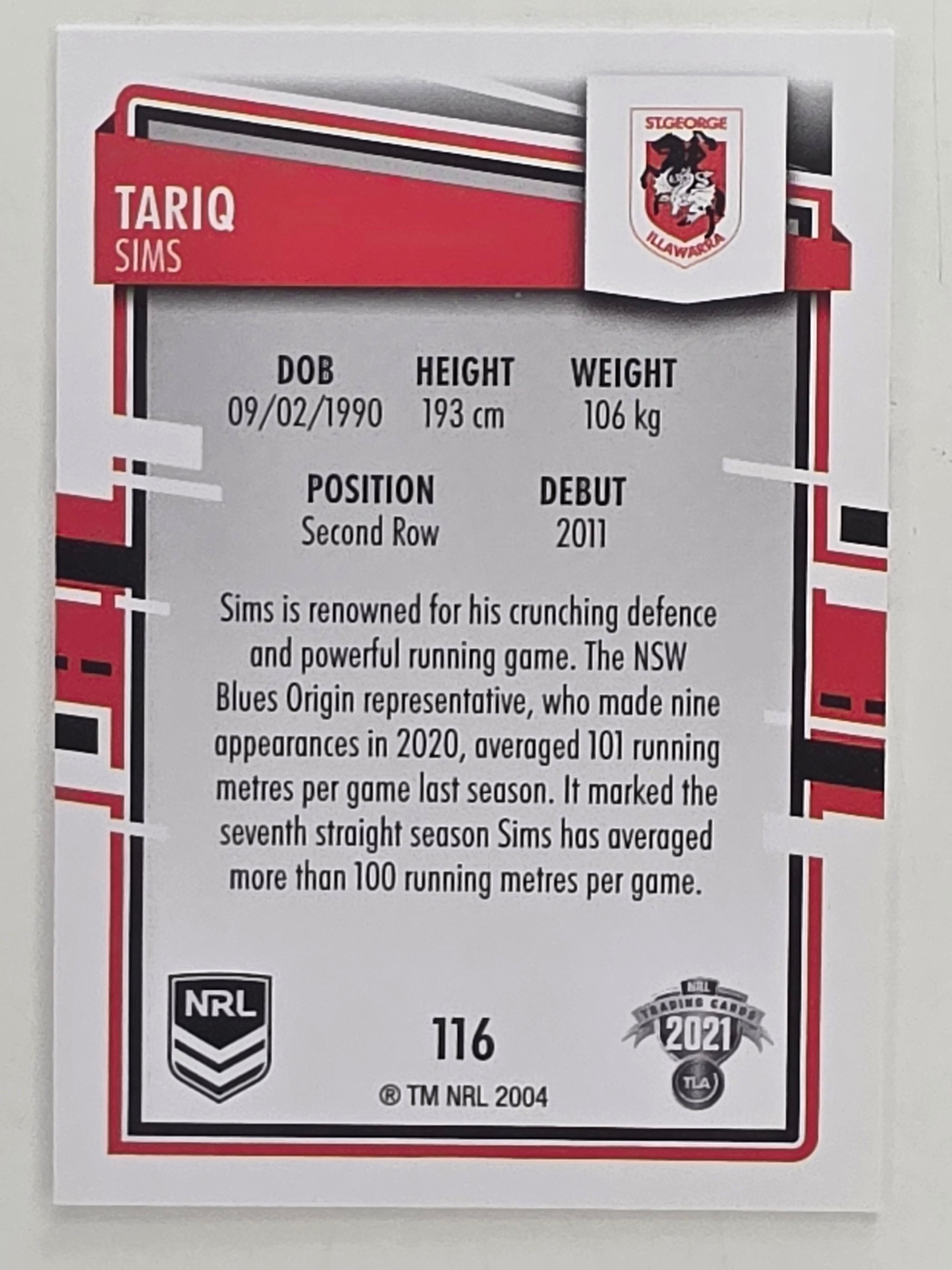 NRL 2021 Elite Base Card #116 Tariq Sims St George Illawarra Dragons