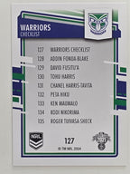 NRL 2021 Elite Base Card #127 Warriors Checklist New Zealand Warriors