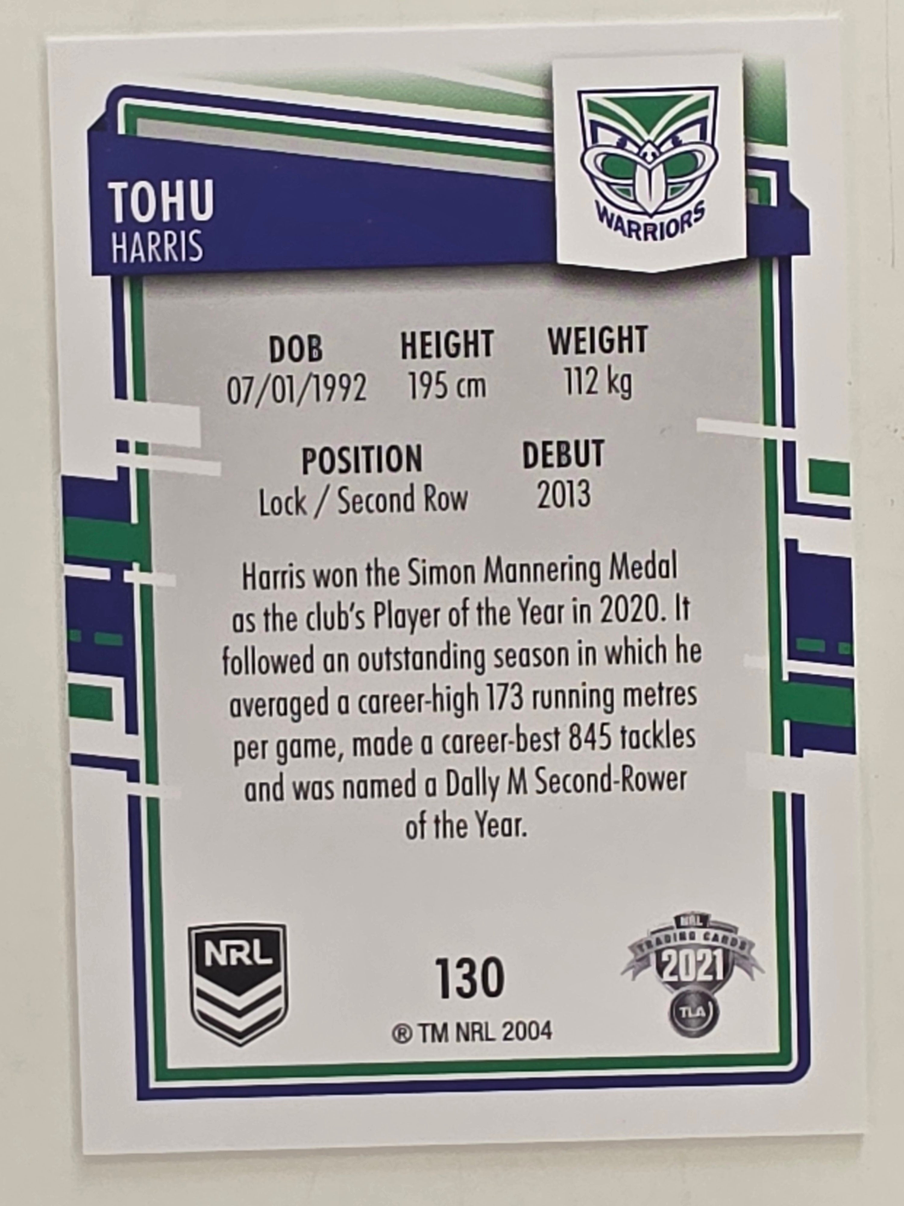NRL 2021 Elite Base Card #130 Tohu Harris New Zealand Warriors