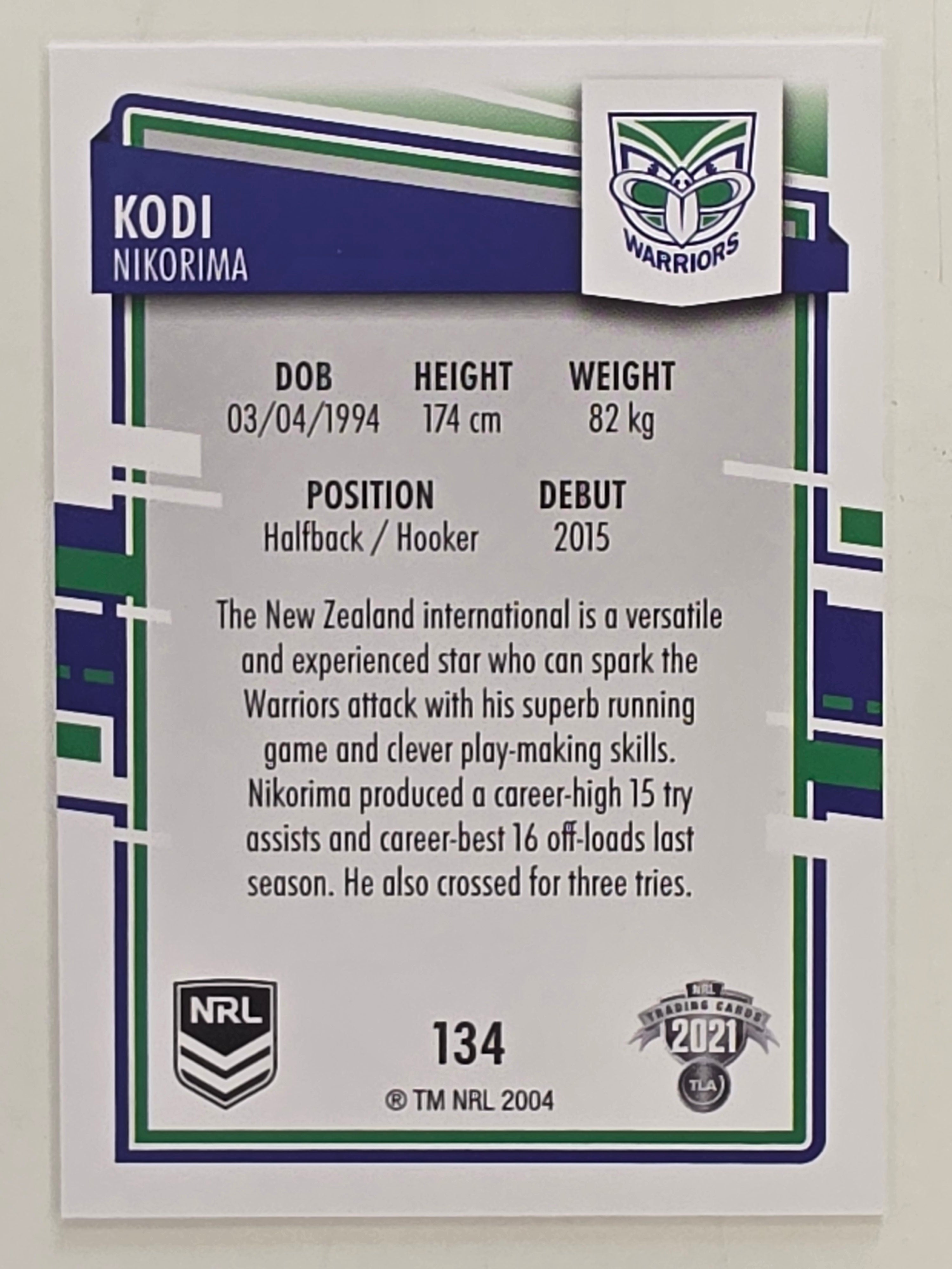 NRL 2021 Elite Base Card #134 Kodi Nikorima New Zealand Warriors
