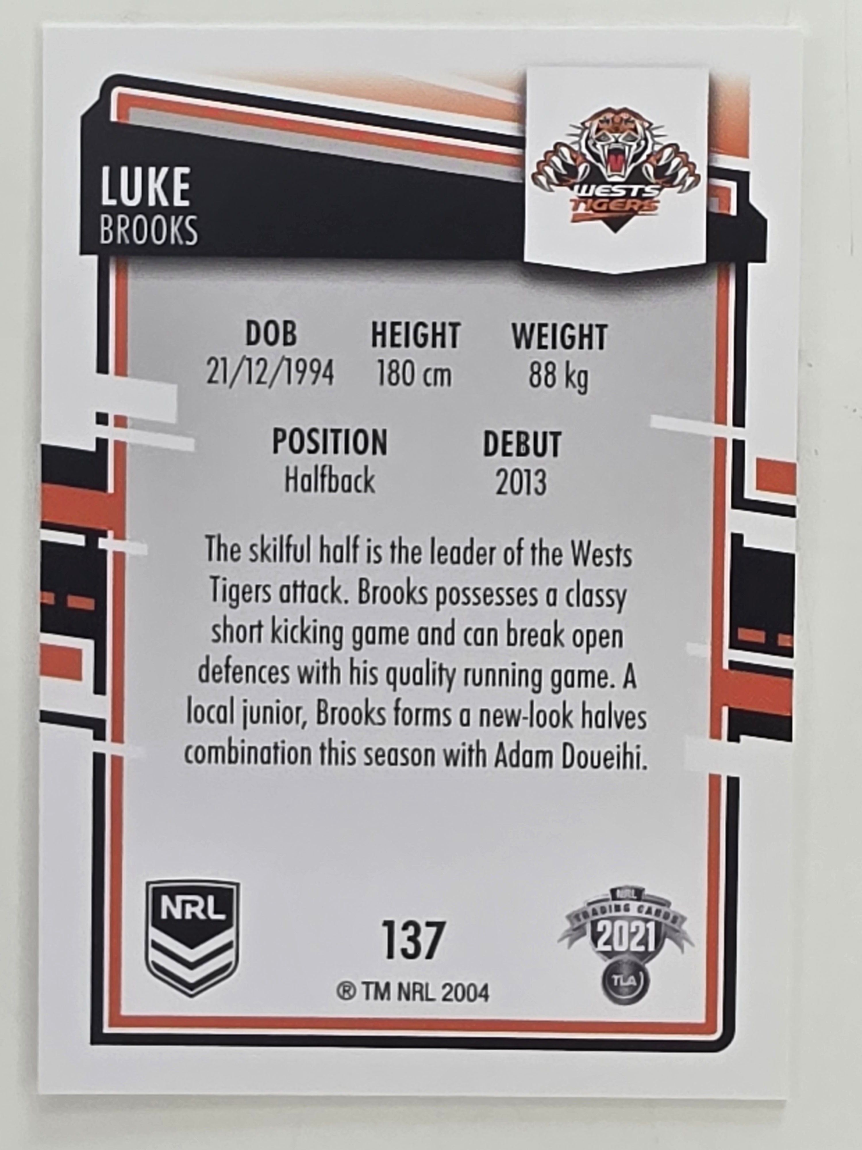 NRL 2021 Elite Base Card #137 Luke Brooks Wests Tigers
