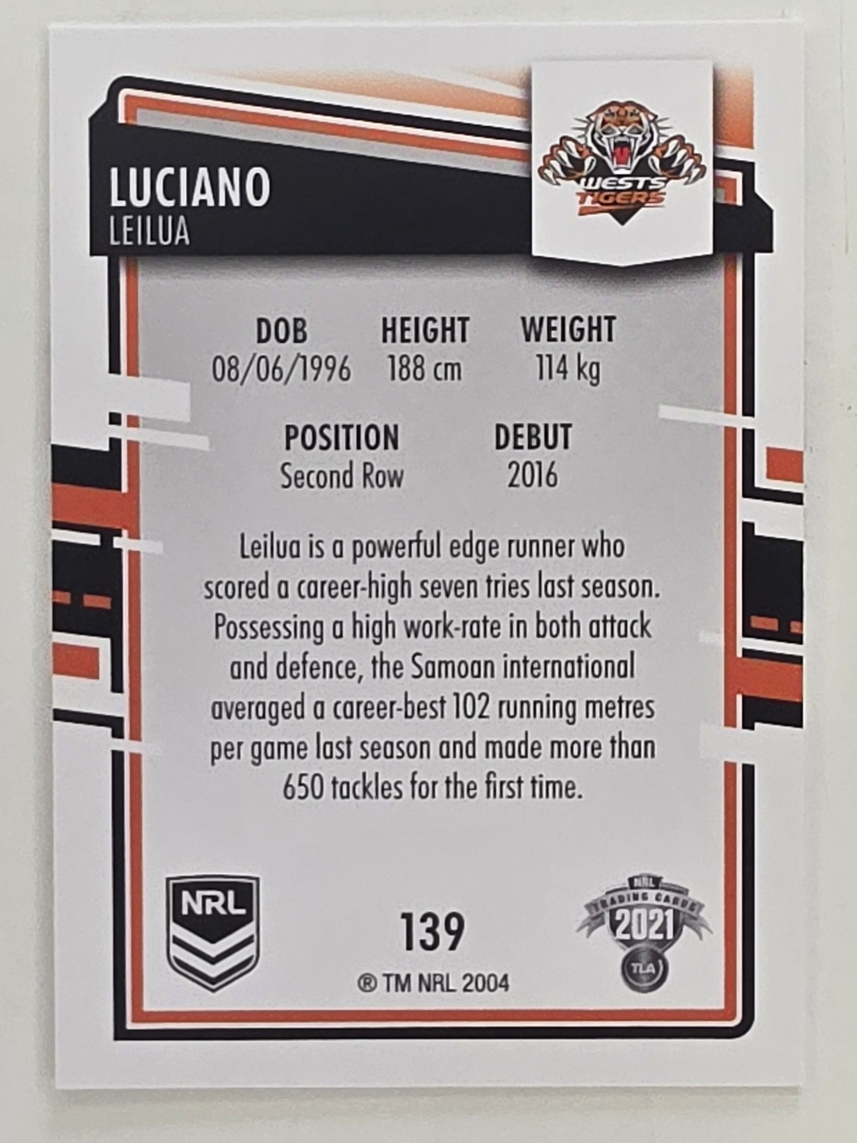 NRL 2021 Elite Base Card #139 Luciano Leilua Wests Tigers