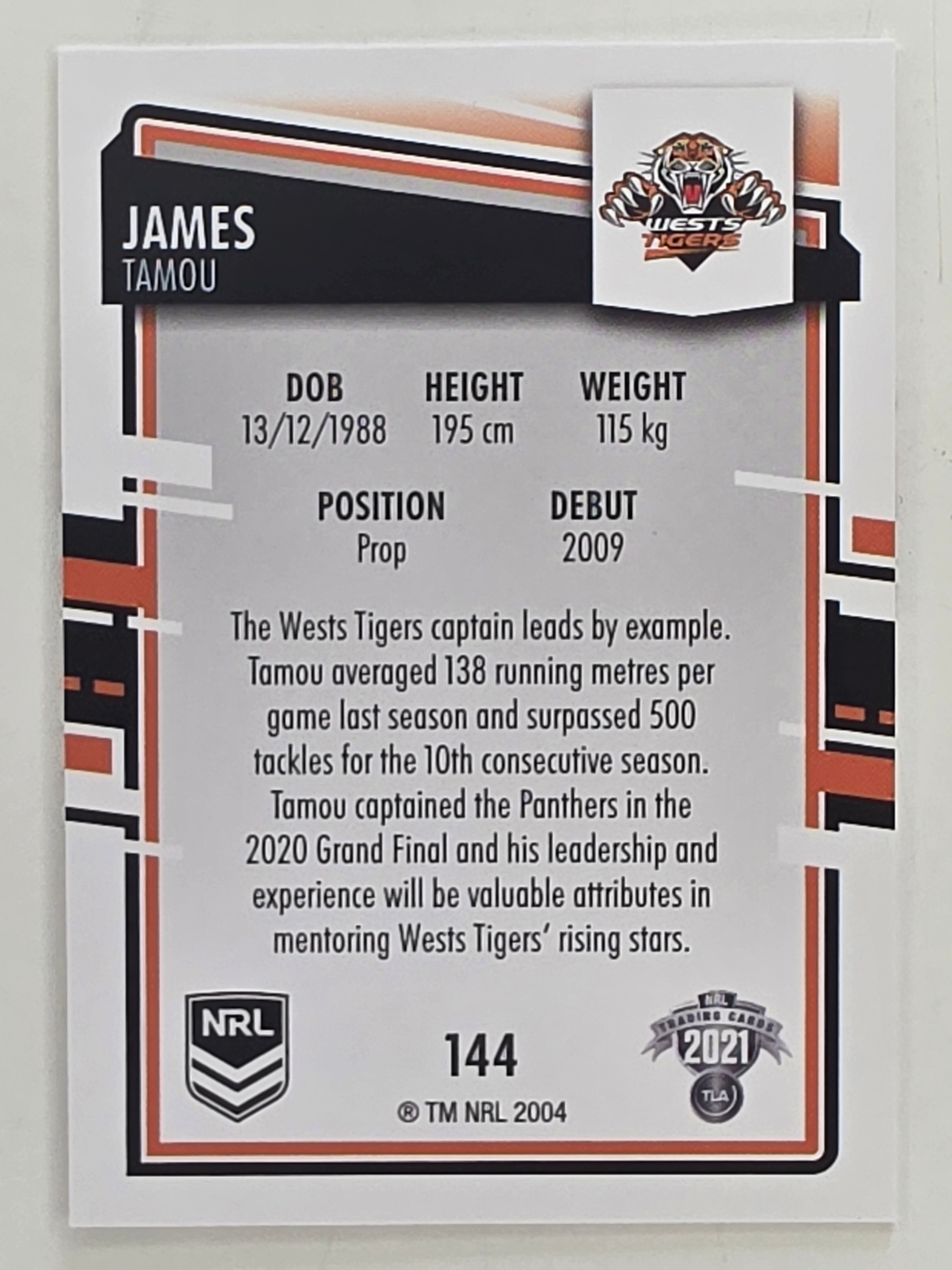 NRL 2021 Elite Base Card #144 James Tamou Wests Tigers