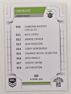 NRL 2020 Elite Base Card #010 Checklist Canberra Raiders