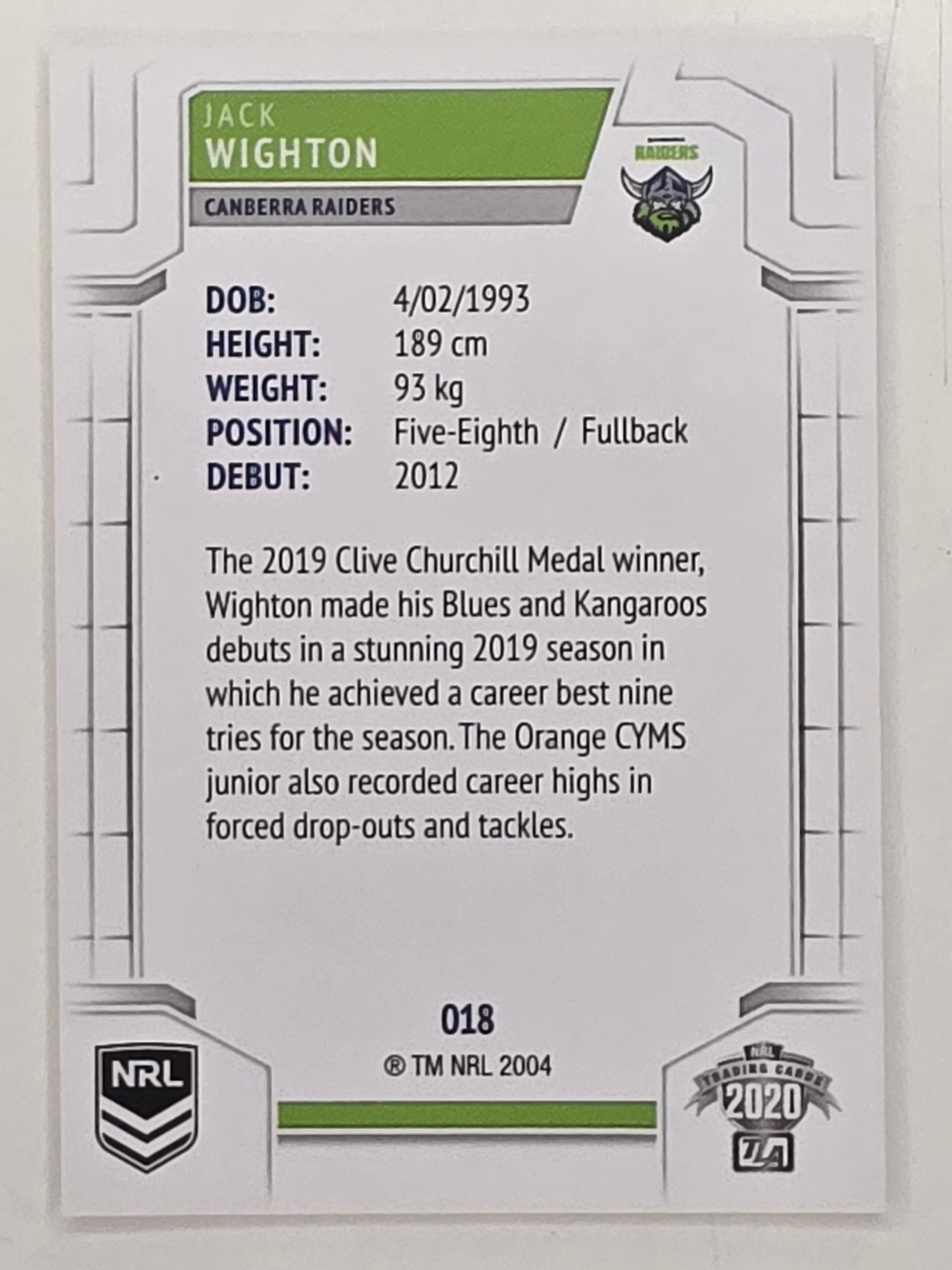 NRL 2020 Elite Base Card #018 Jack Wighton Canberra Raiders
