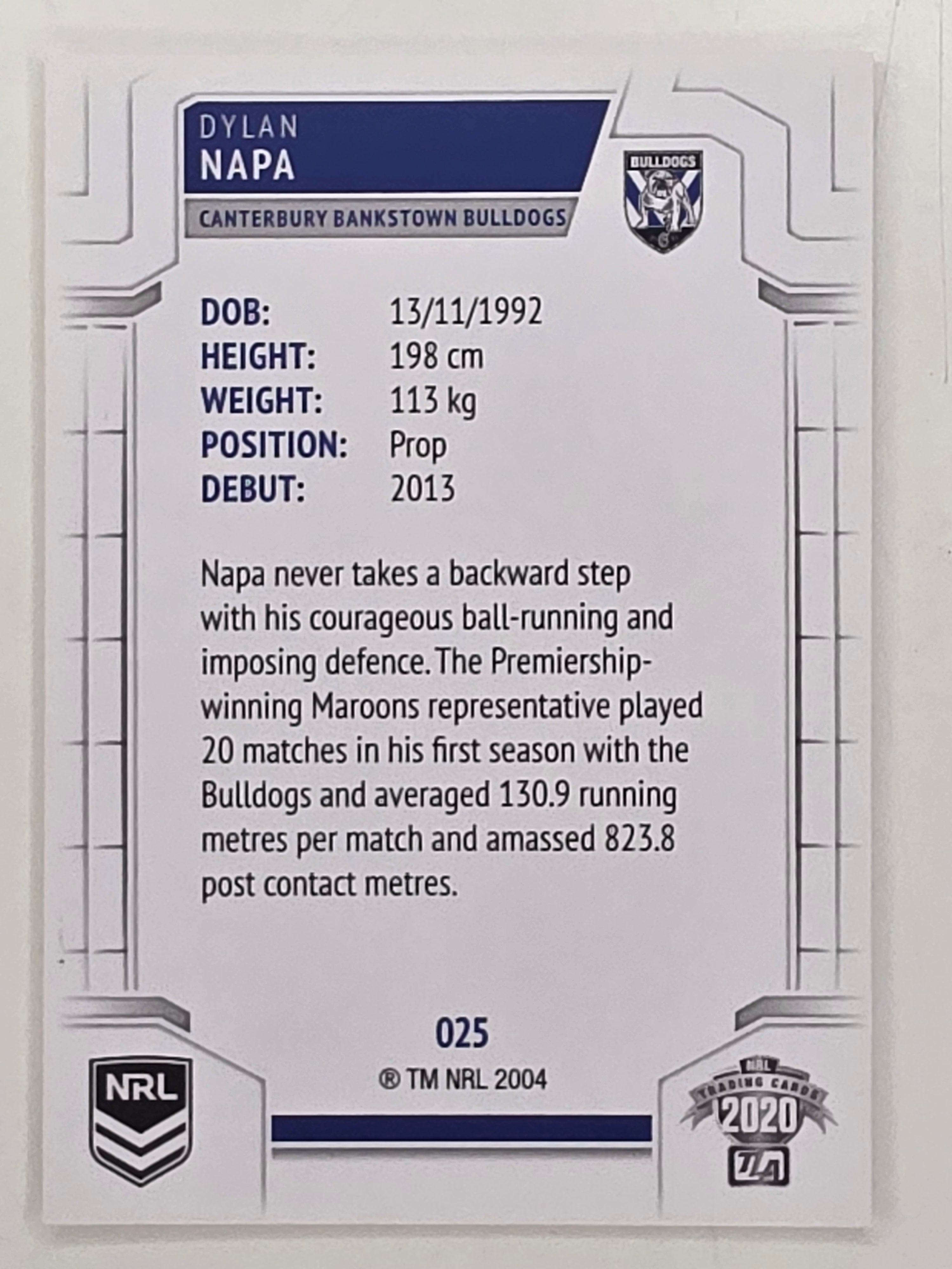 NRL 2020 Elite Base Card #025 Dylan Napa Canterbury Bankstown Bulldogs