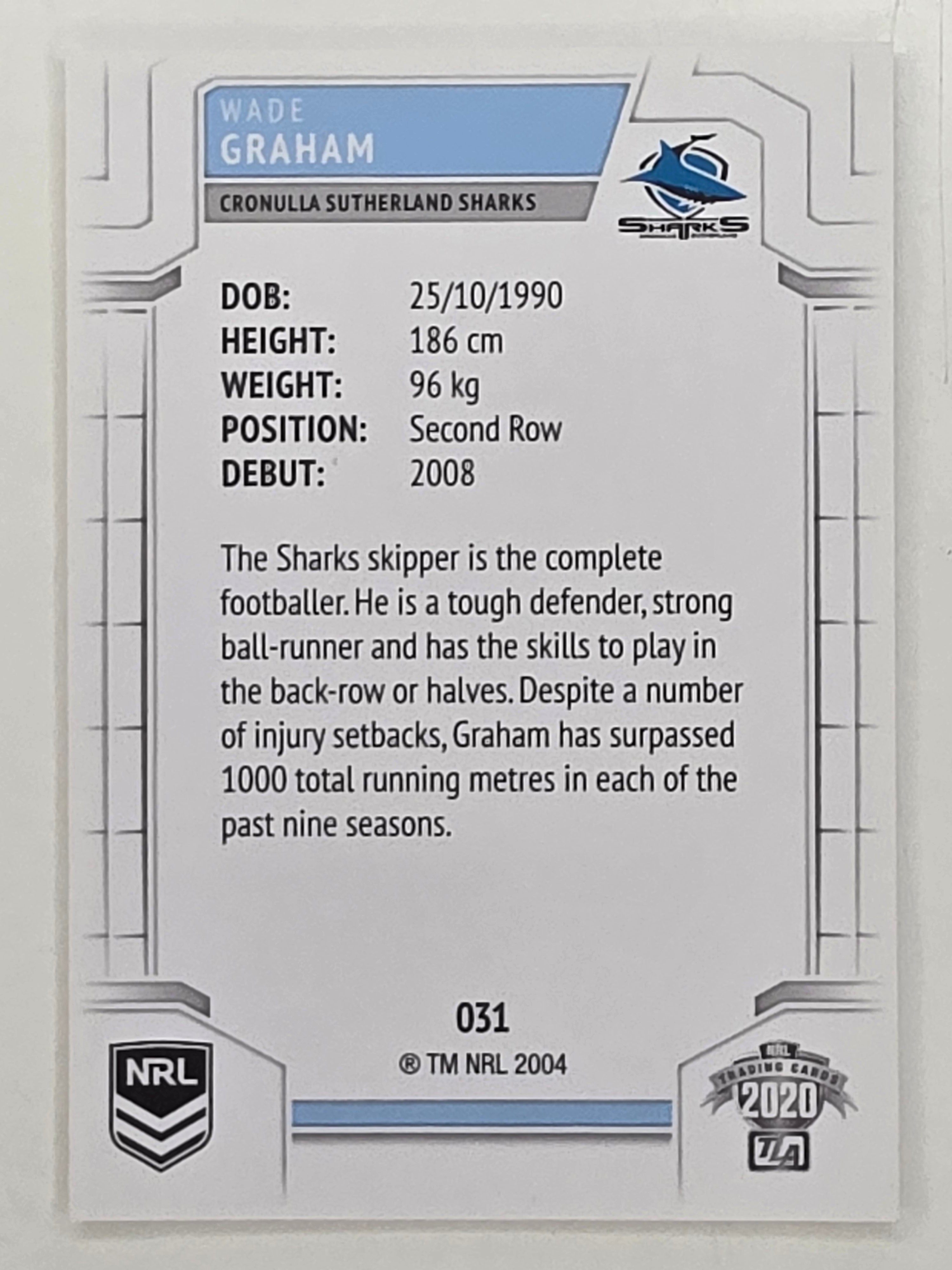 NRL 2020 Elite Base Card #031 Wade Graham Cronulla Sutherland Sharks