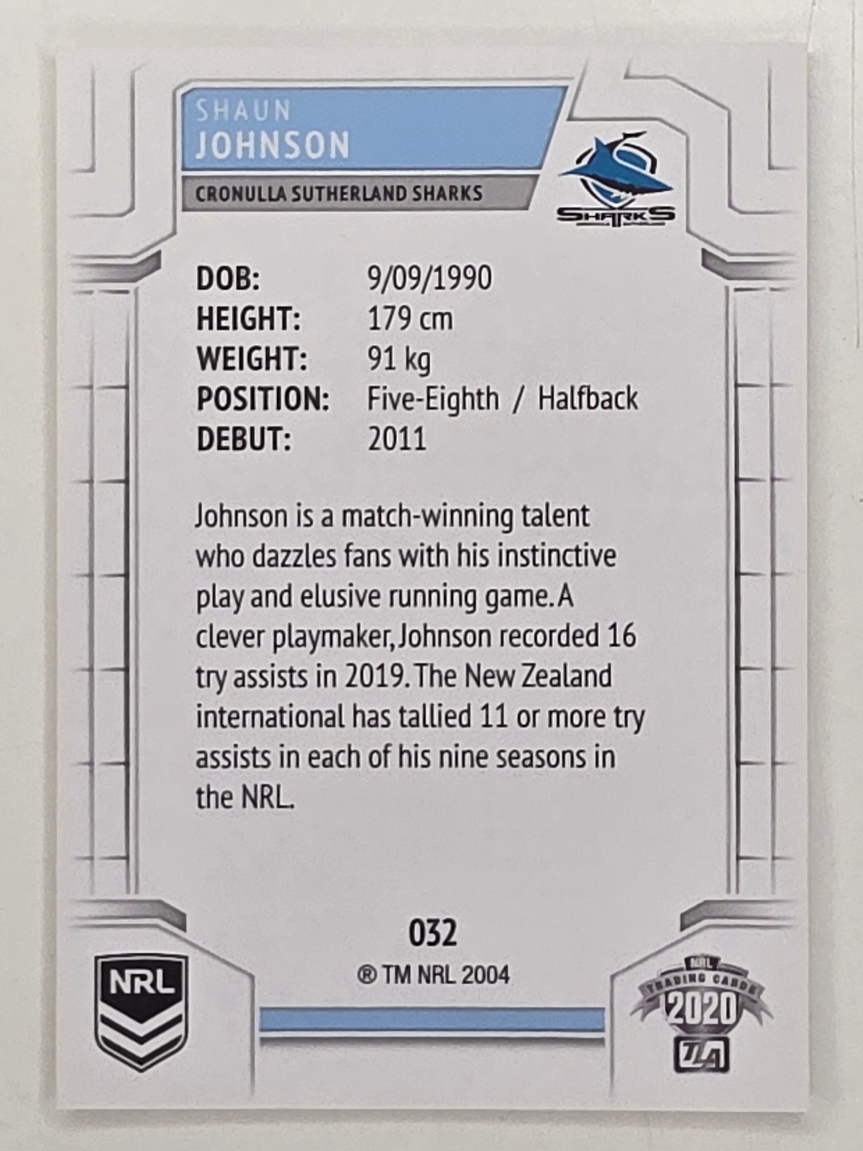 NRL 2020 Elite Base Card #032 Shaun Johnson Cronulla Sutherland Sharks