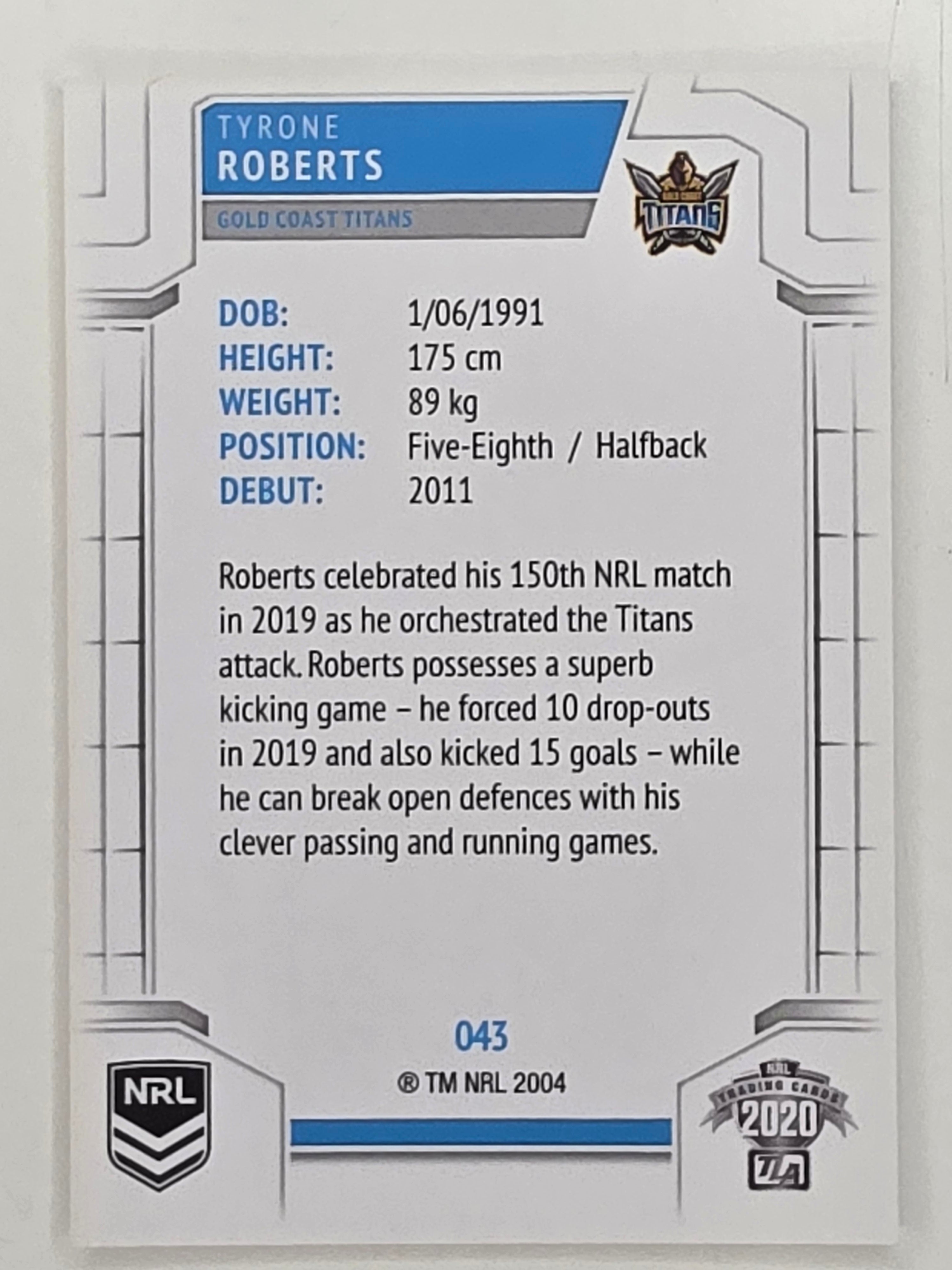 NRL 2020 Elite Base Card #043 Tyrone Roberts Gold Coast Titans